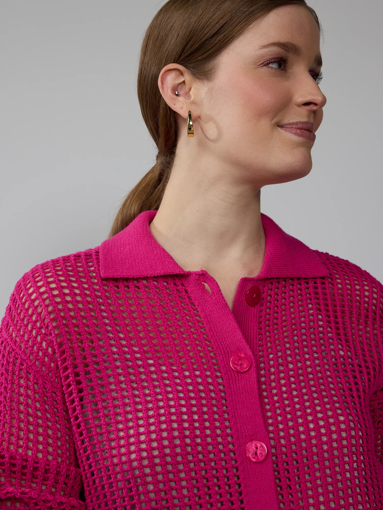 Open Stitch Collar Neck Cardigan - Image 9