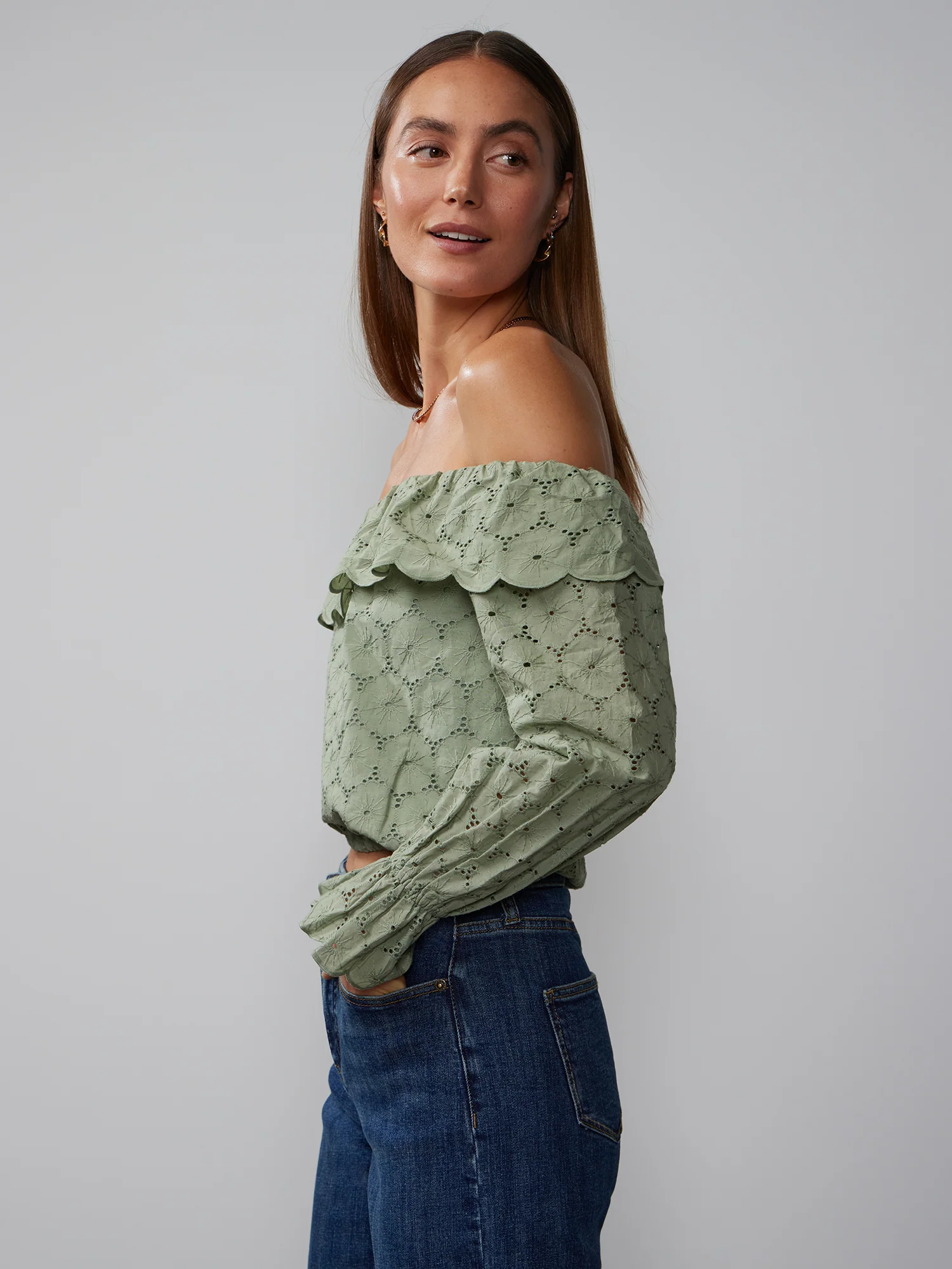 Off-The-Shoulder Eyelet Flounce Blouse - Image 2