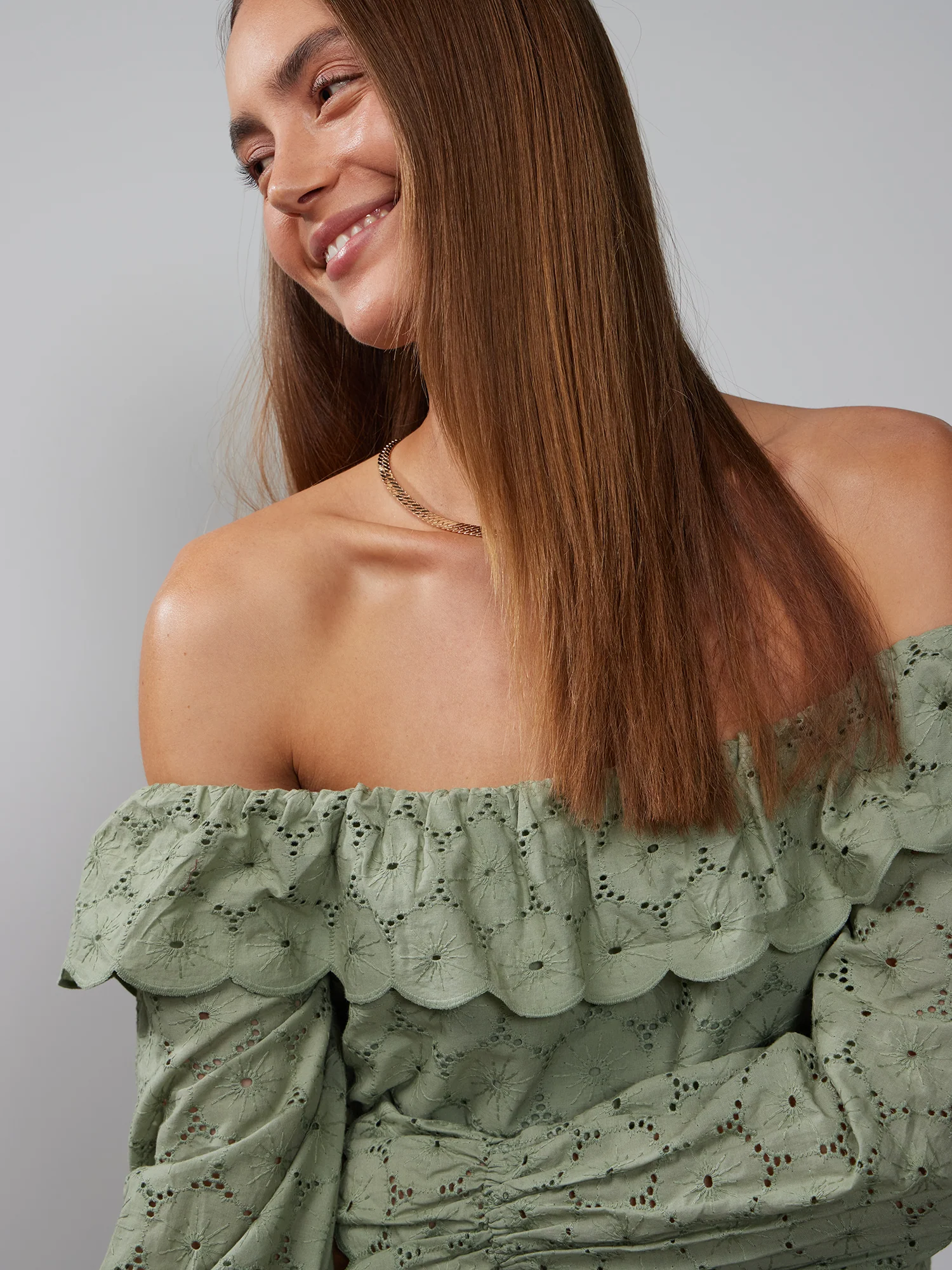 Off-The-Shoulder Eyelet Flounce Blouse - Image 4