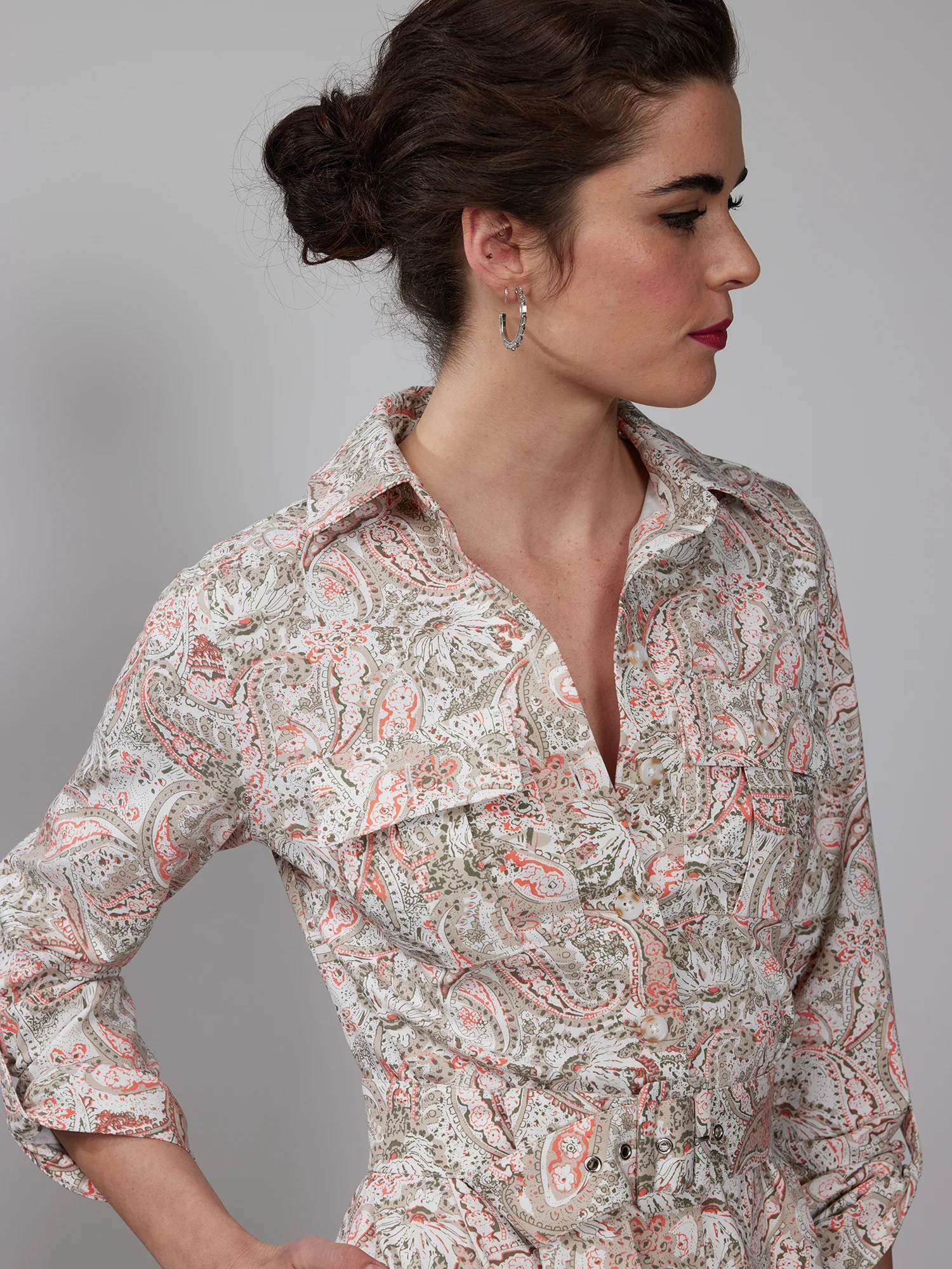 Long Sleeve Paisley Shirt Dress - Image 4