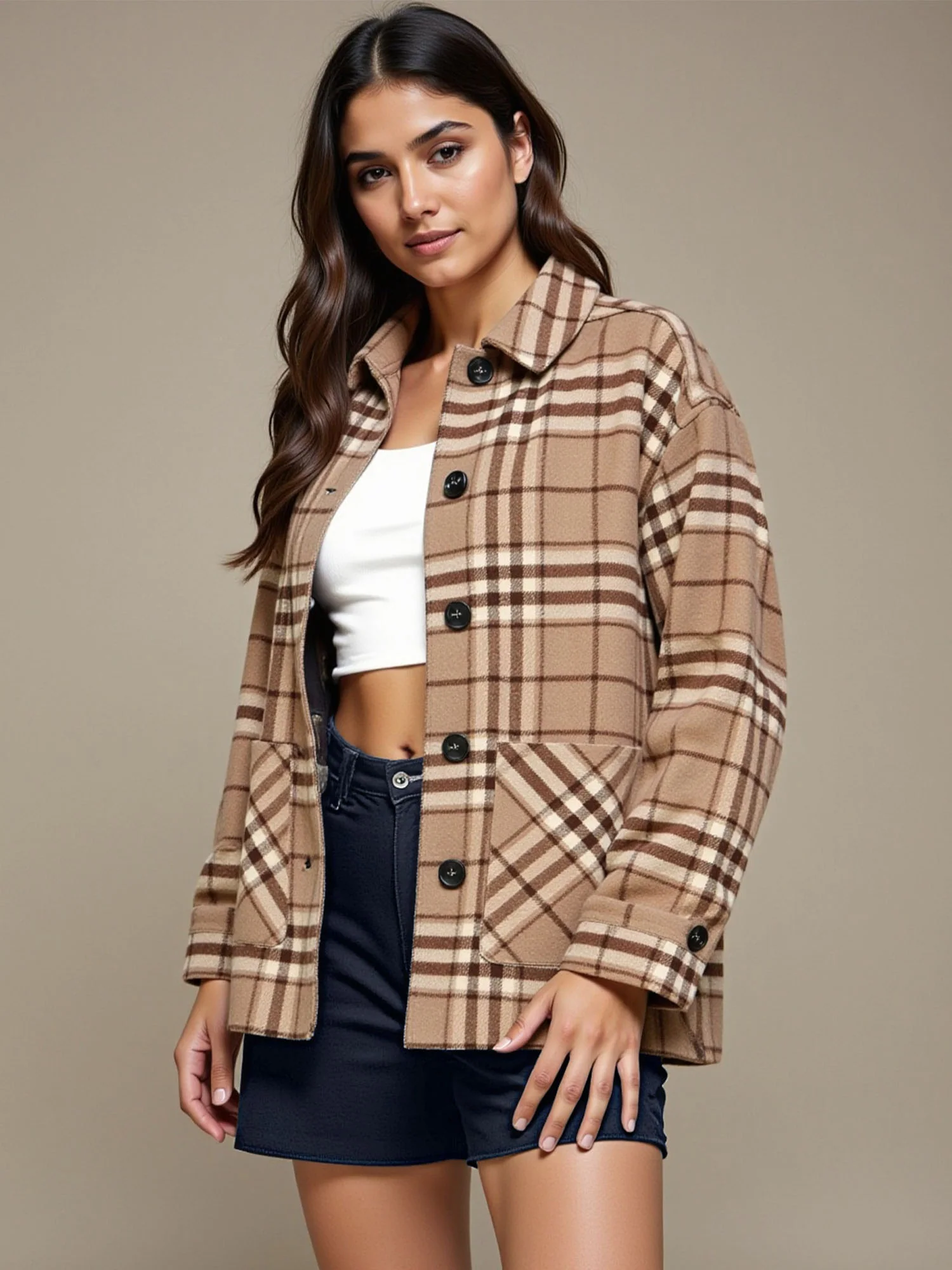 Long Sleeve Plaid Flannel Shacket