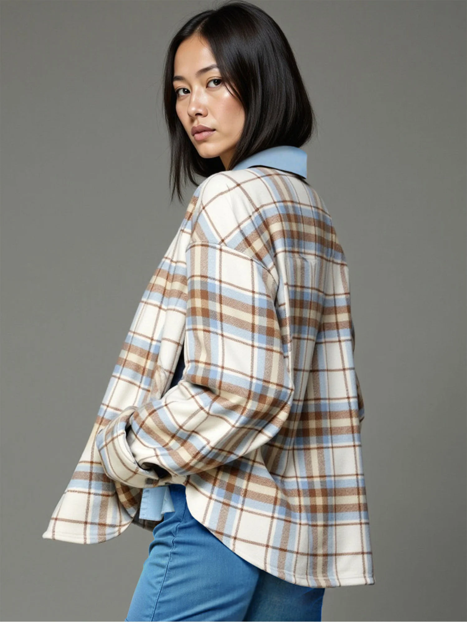 Long Sleeve Plaid Flannel Shacket - Image 9