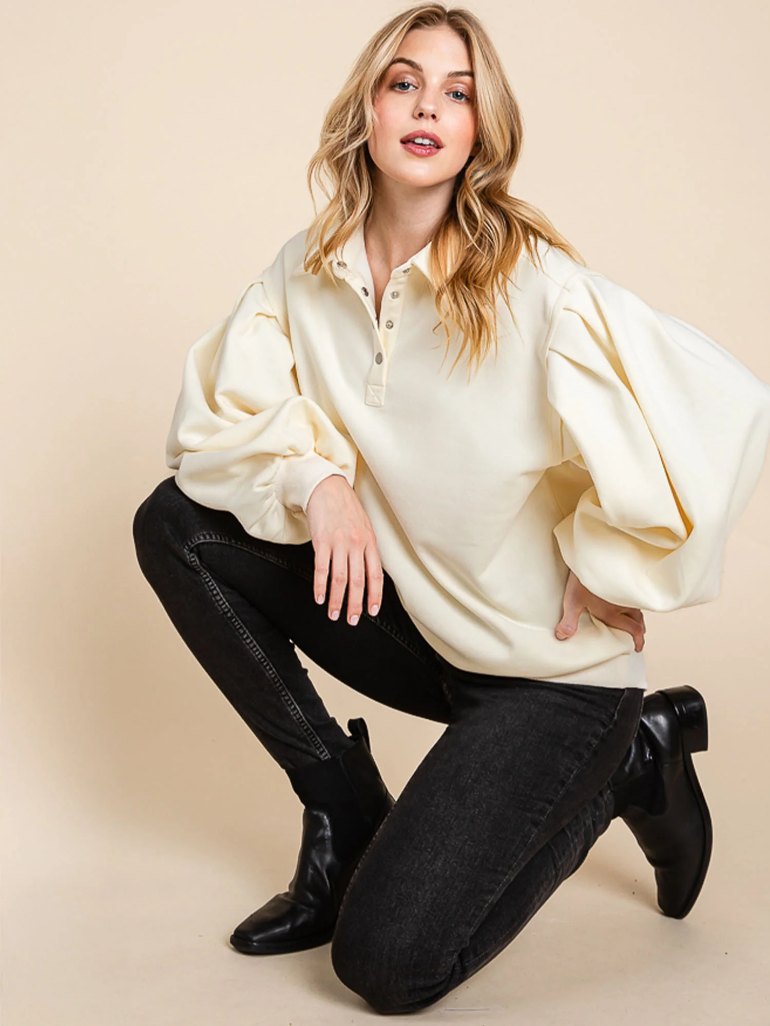 Long Sleeve Polo Poet Sleeve Sweatshirt - Image 4