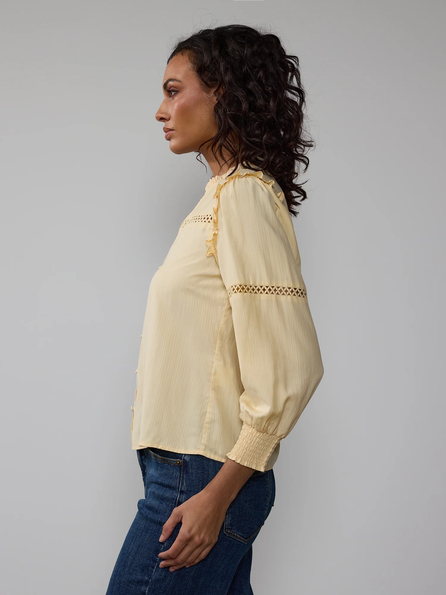 Ruffle Ladder Trim Button Front Blouse - Image 12
