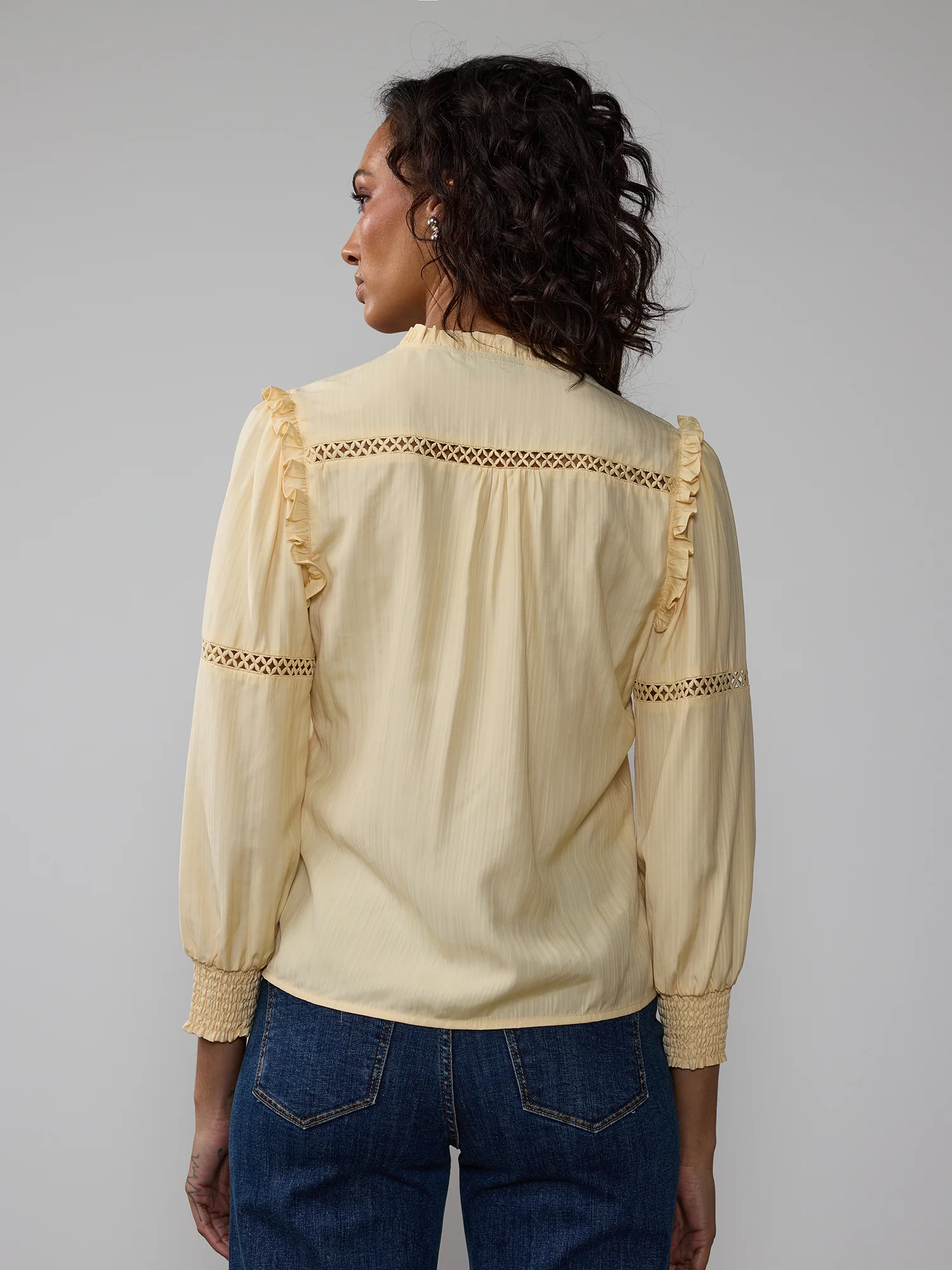 Ruffle Ladder Trim Button Front Blouse - Image 13