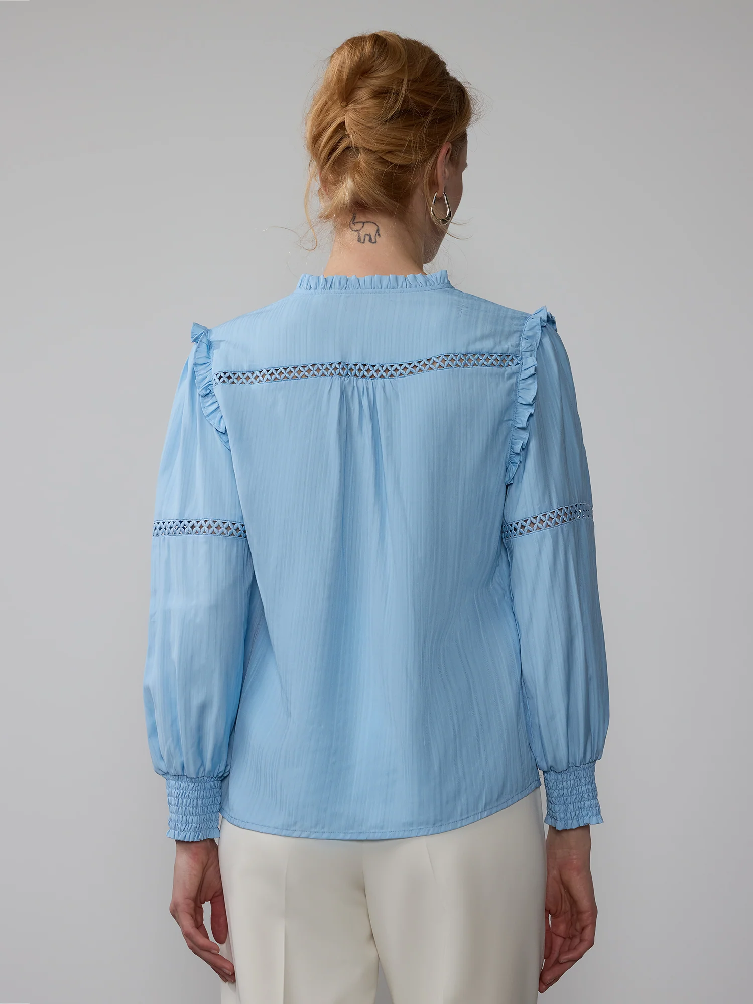 Ruffle Ladder Trim Button Front Blouse - Image 3