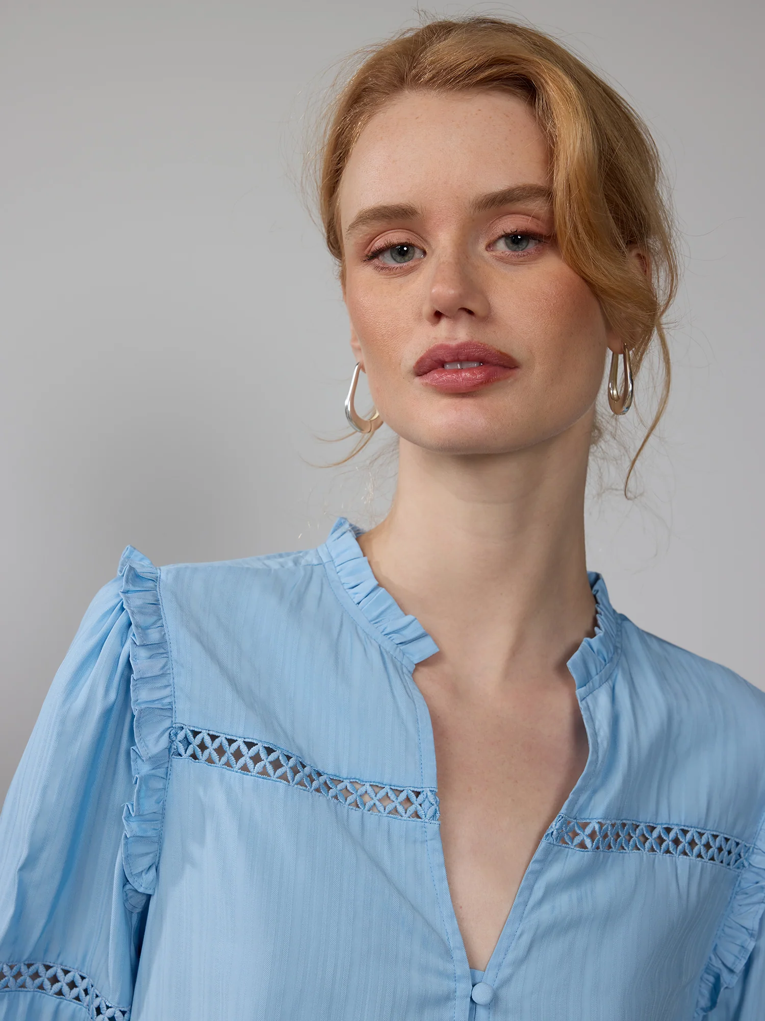 Ruffle Ladder Trim Button Front Blouse - Image 4