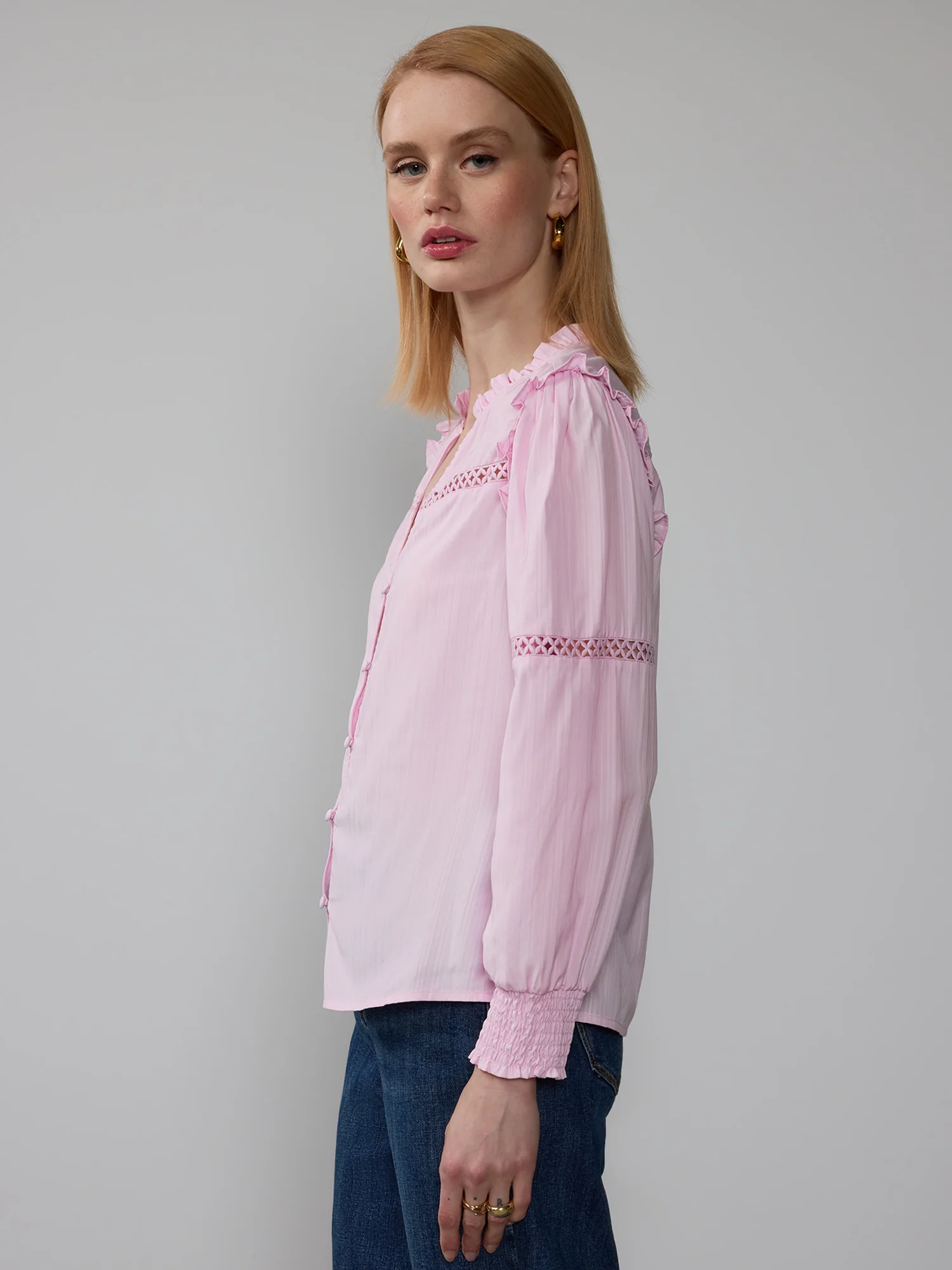 Ruffle Ladder Trim Button Front Blouse - Image 7