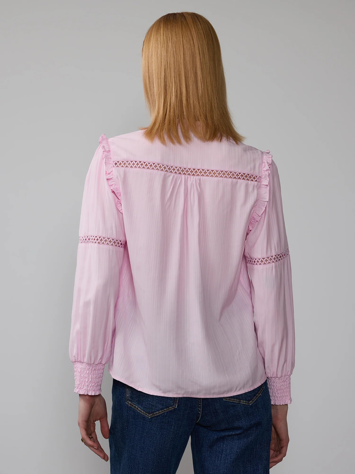Ruffle Ladder Trim Button Front Blouse - Image 8