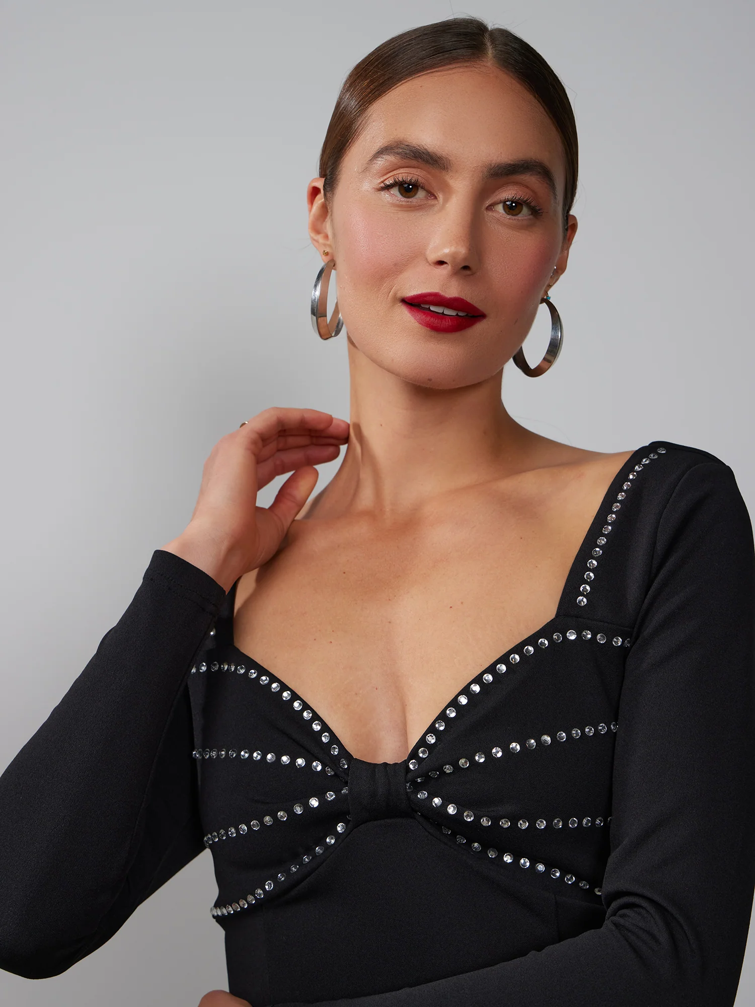 Rhinestone Sweetheart Neck Top - Image 4
