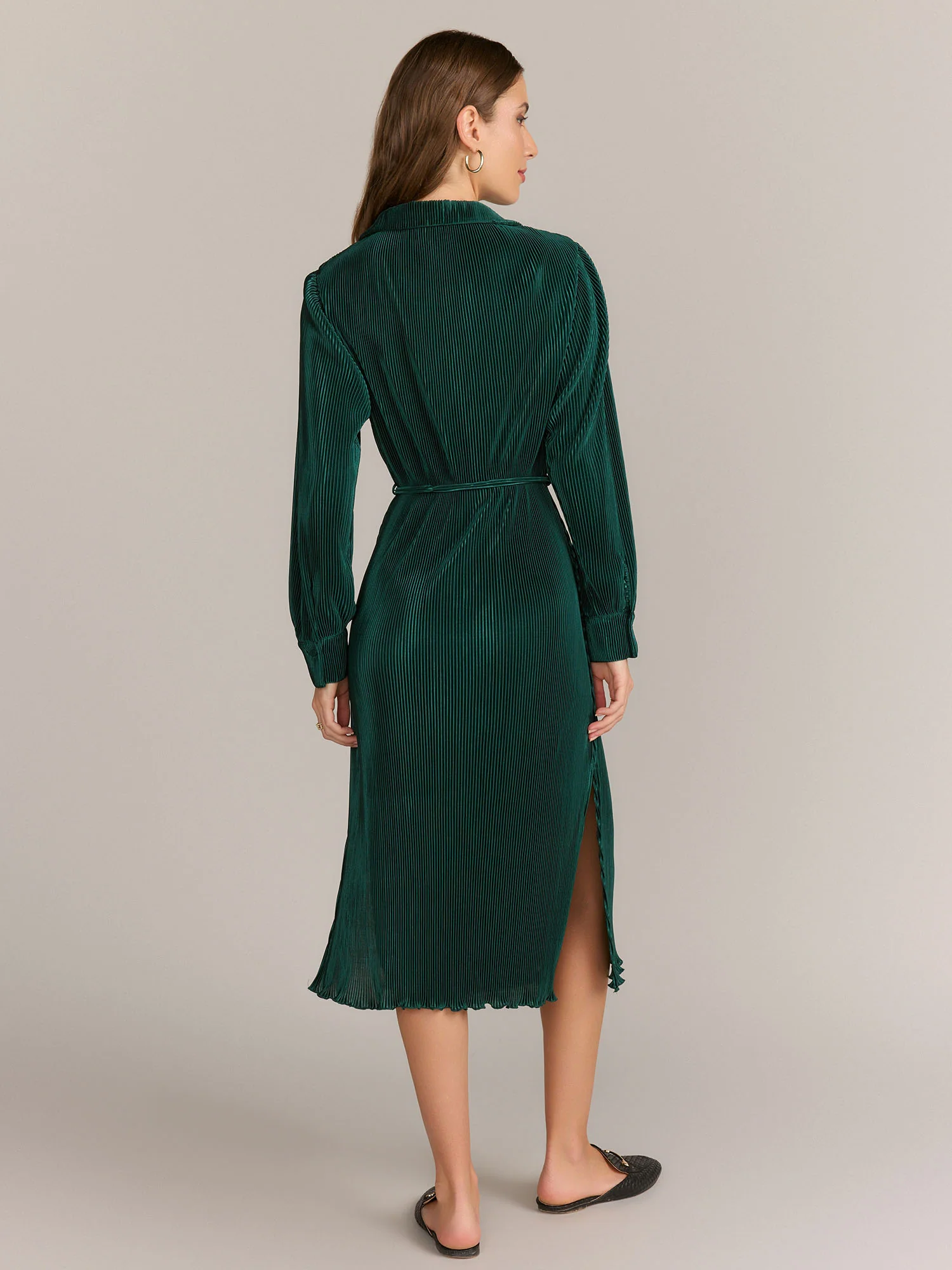 Gilli Long Sleeve Self Tie Plisse Shirt Dress - Brands We Love - Image 3