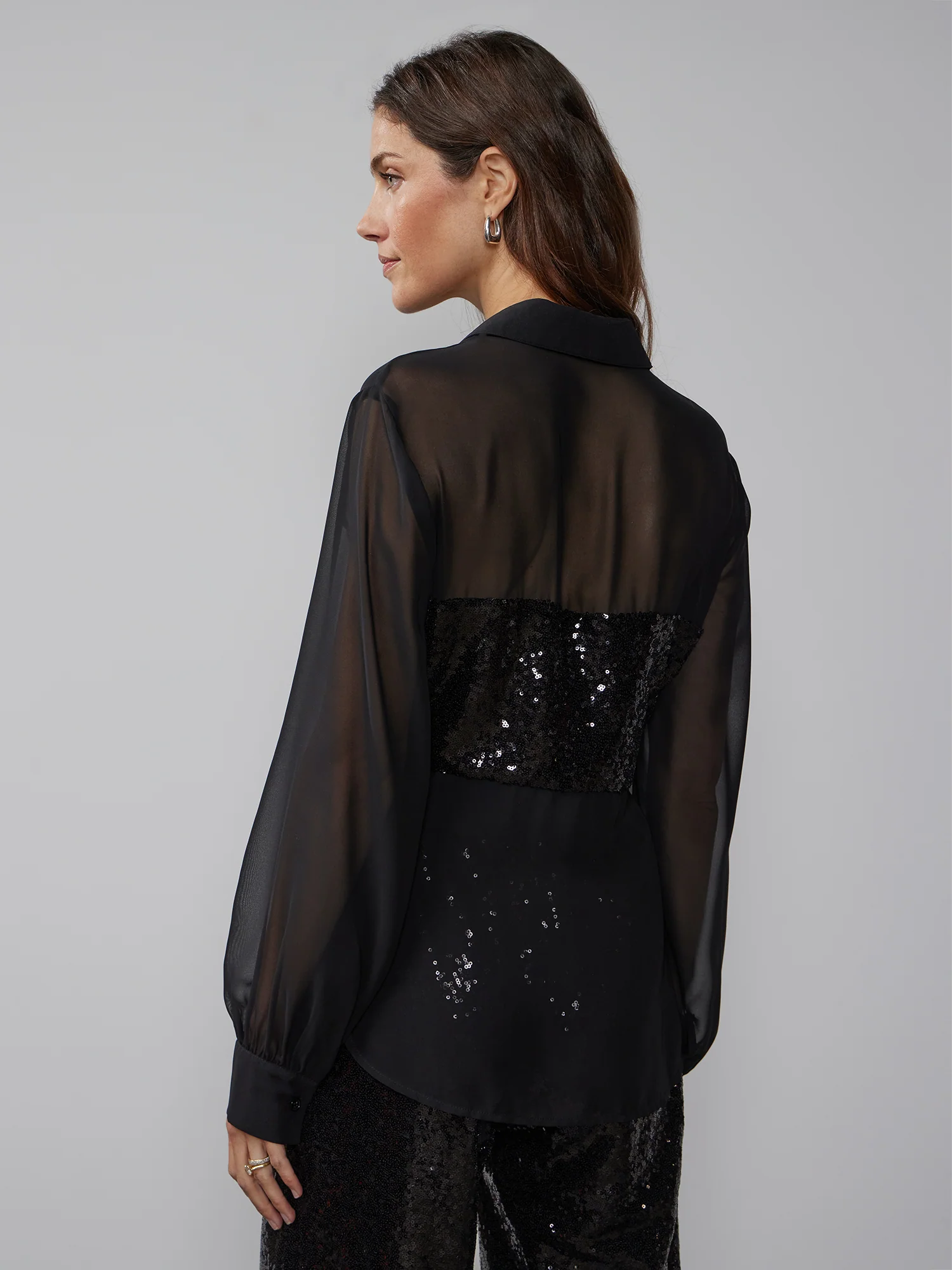Sequin Bust Chiffon Blouse - Image 3