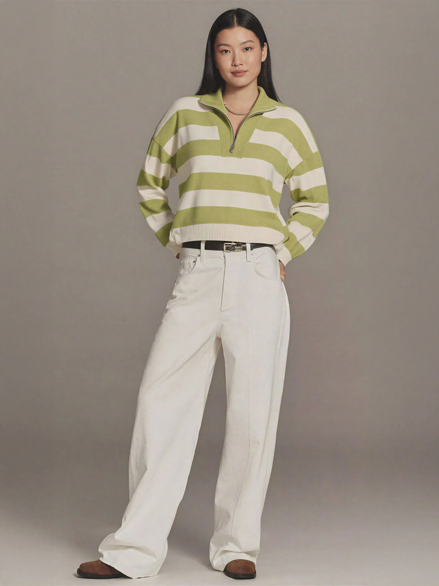 Stripe Quarter Zip Pullover Sweater