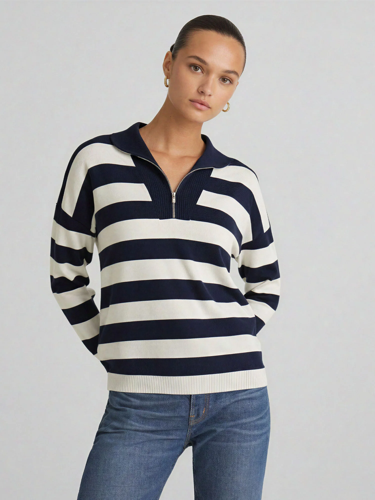 Stripe Quarter Zip Pullover Sweater - Image 5