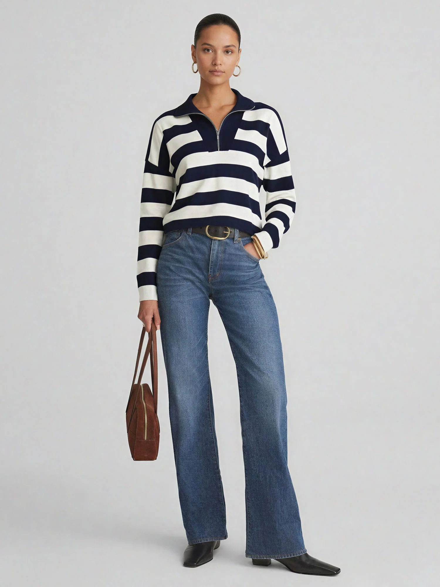 Stripe Quarter Zip Pullover Sweater - Image 6