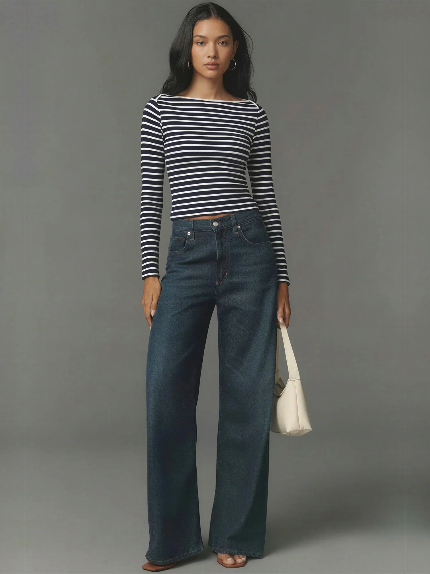 Long Sleeves Striped Boat Neck Knit Top - Image 2