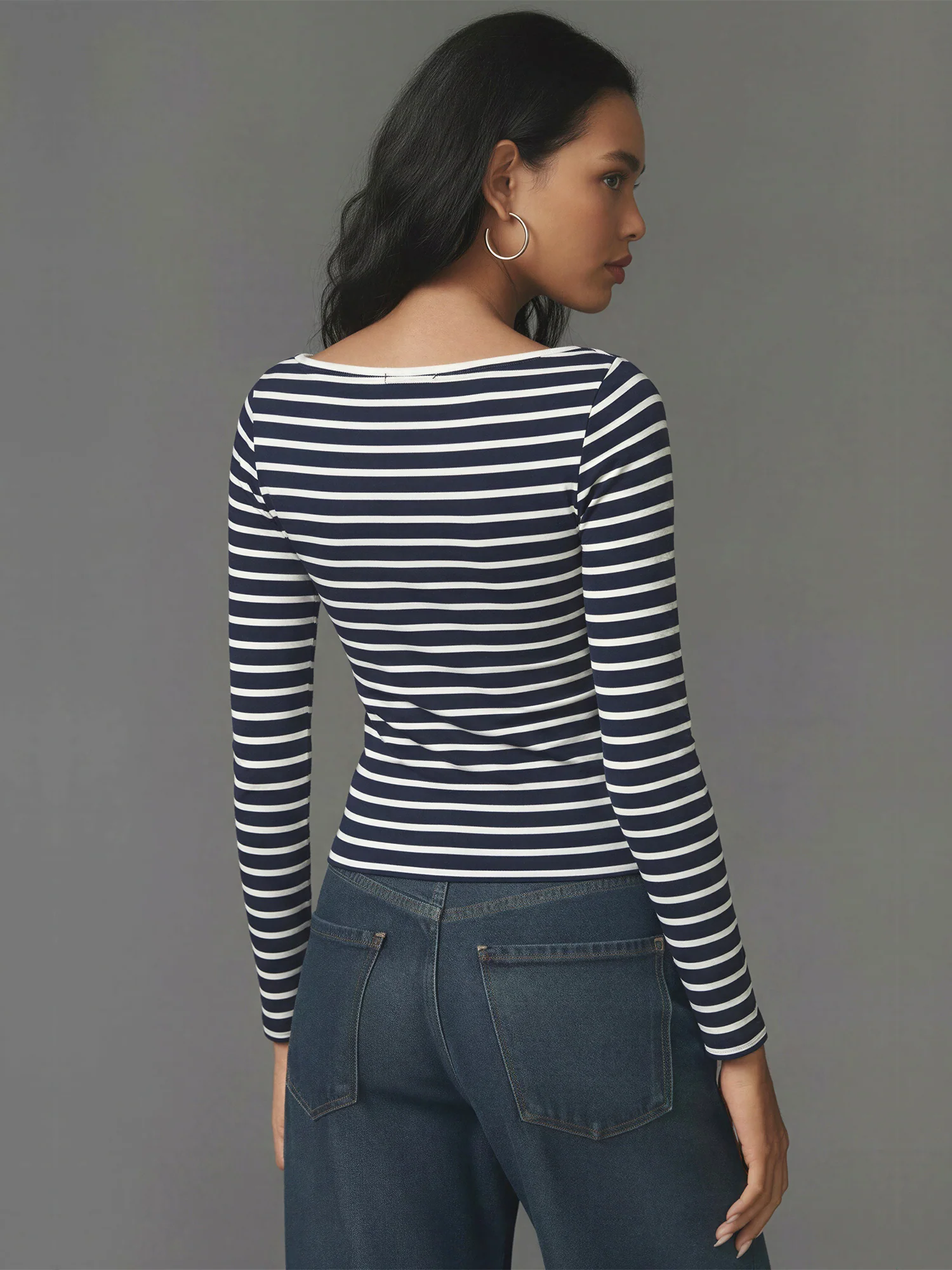 Long Sleeves Striped Boat Neck Knit Top - Image 4