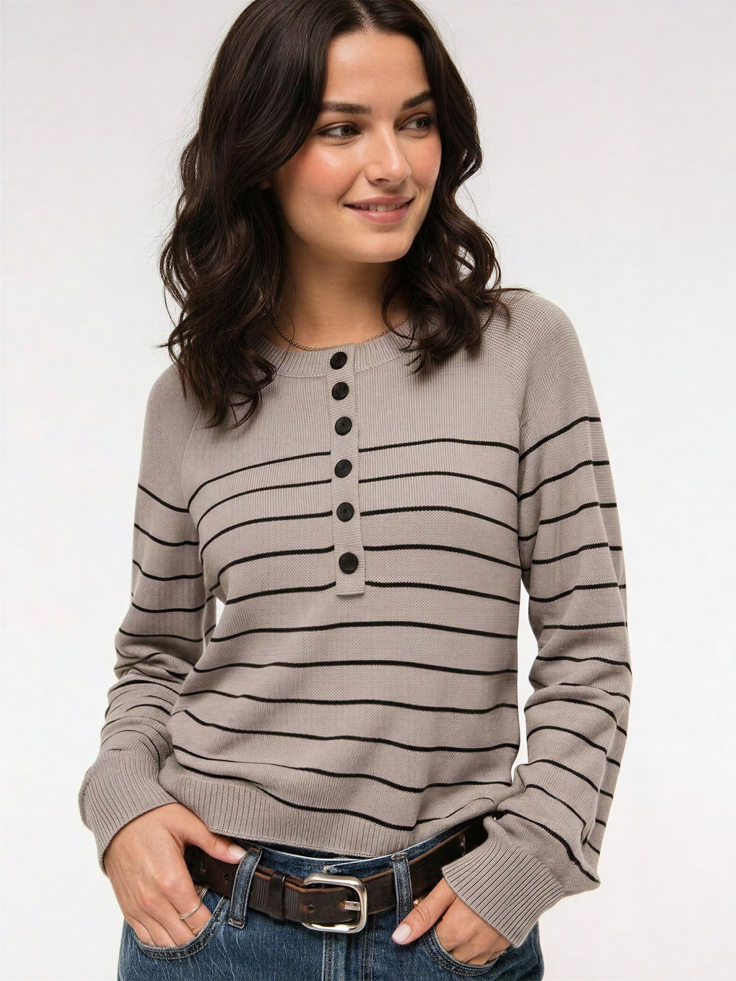 Striped Button Neck Sweater - Image 11