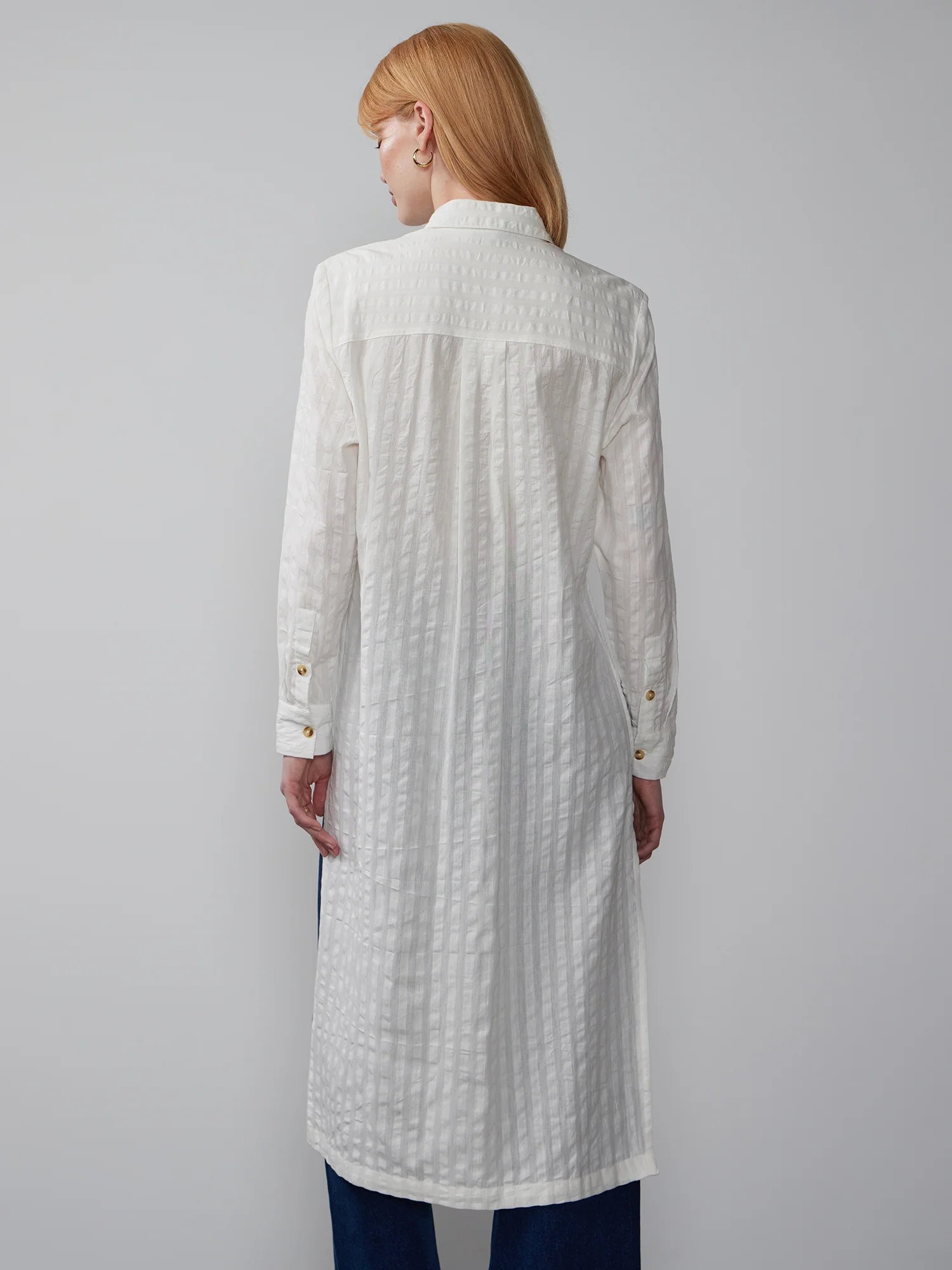 Textured Stripe Side Slit Maxi Shirt - Image 3