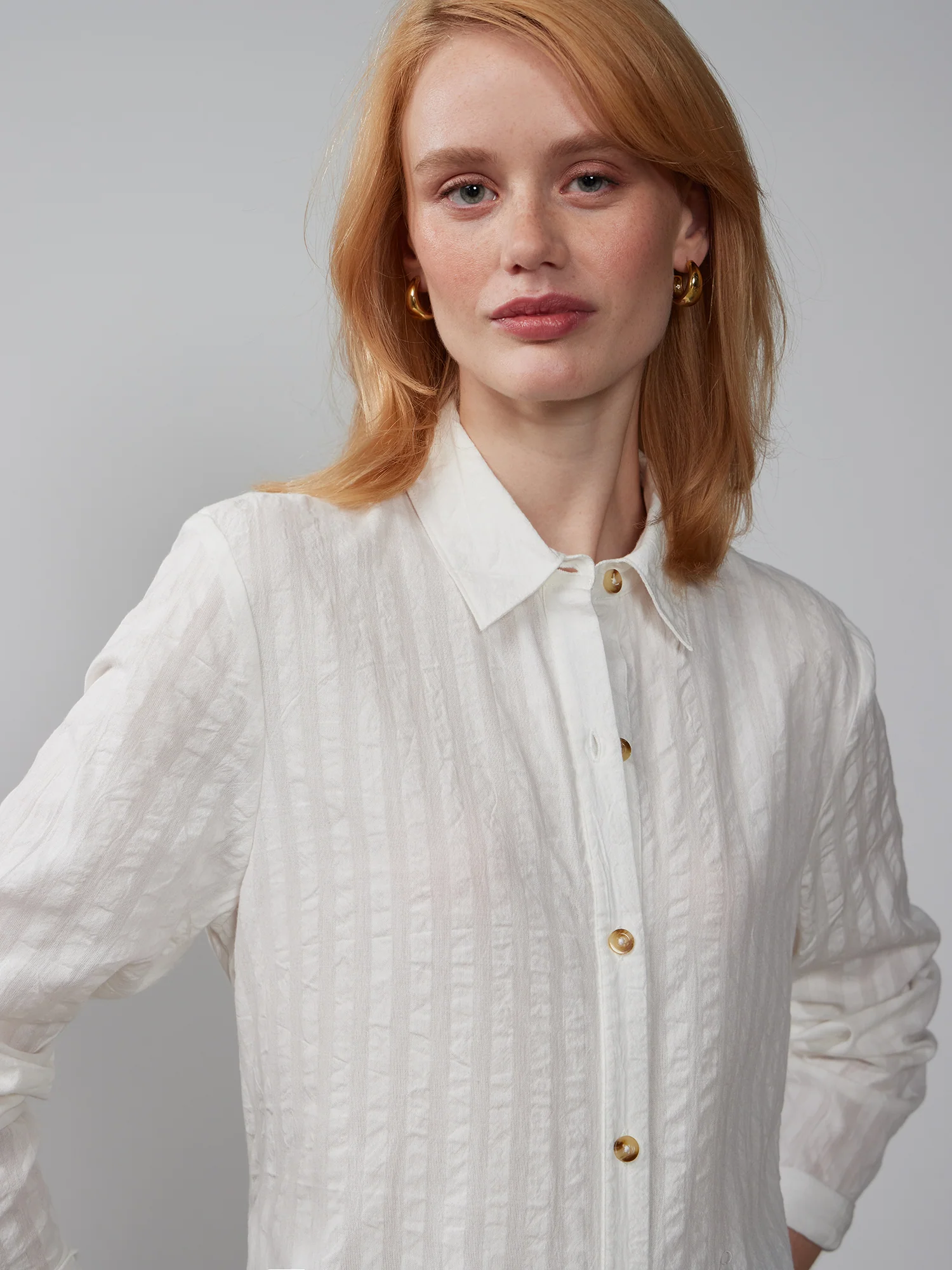 Textured Stripe Side Slit Maxi Shirt - Image 4