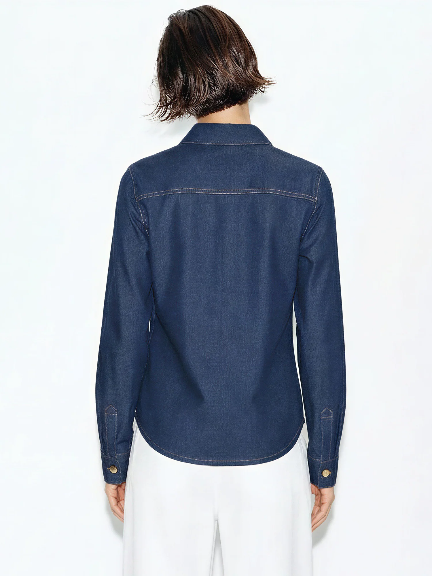Long Sleeves Two Pocket Stretch Denim Shirt - Image 3