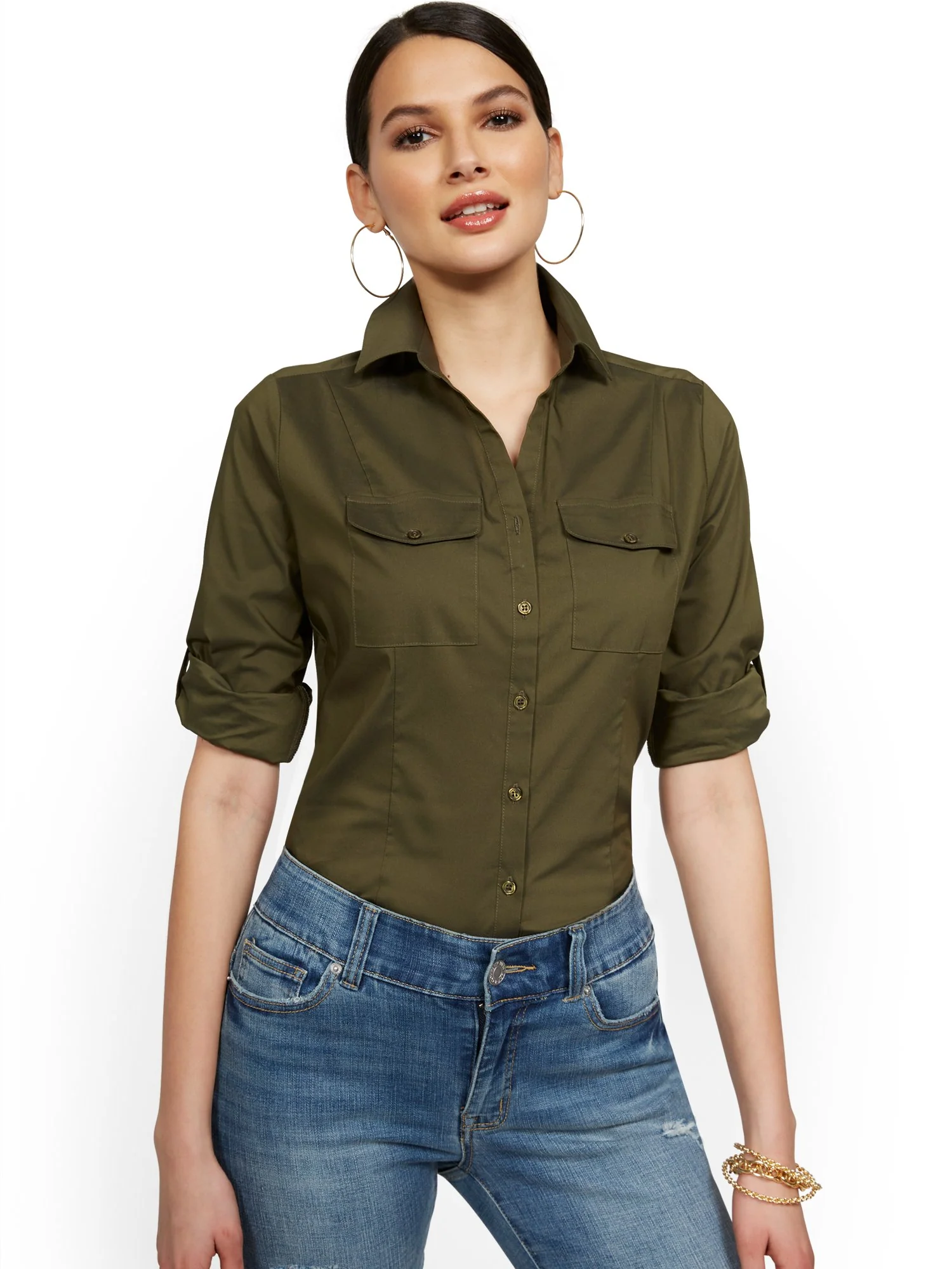 Madison 3/4-Sleeve Stretch Shirt - 7th Avenue - Image 20