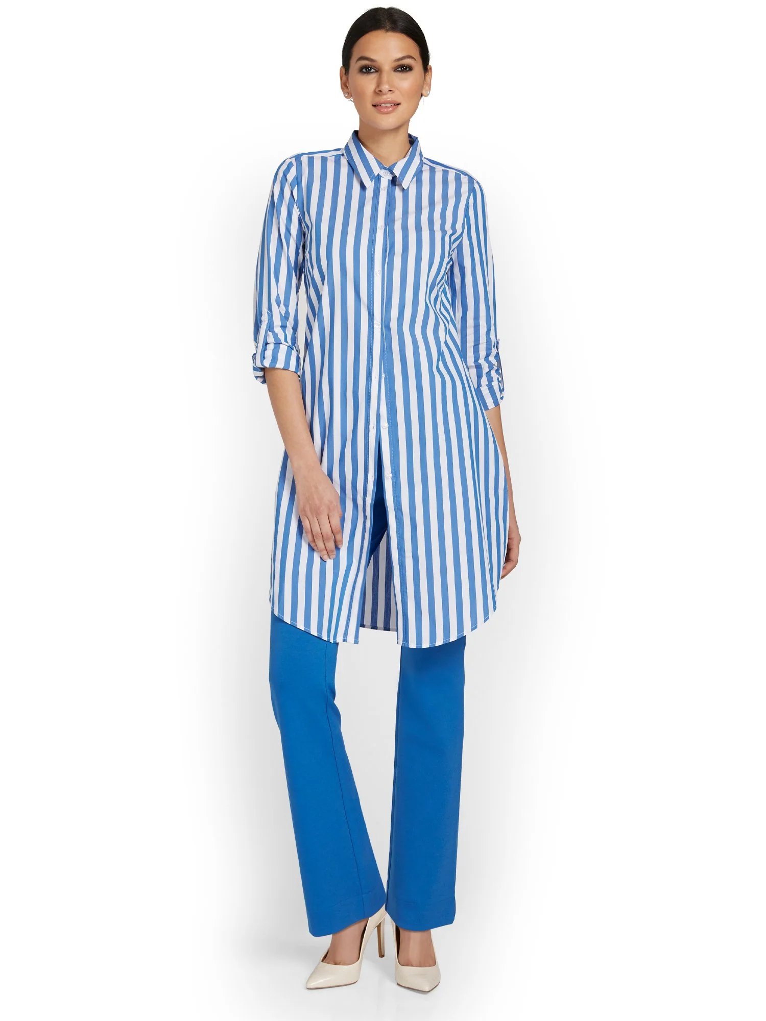 Madison Button-Down Long Tunic Shirt - Stripe