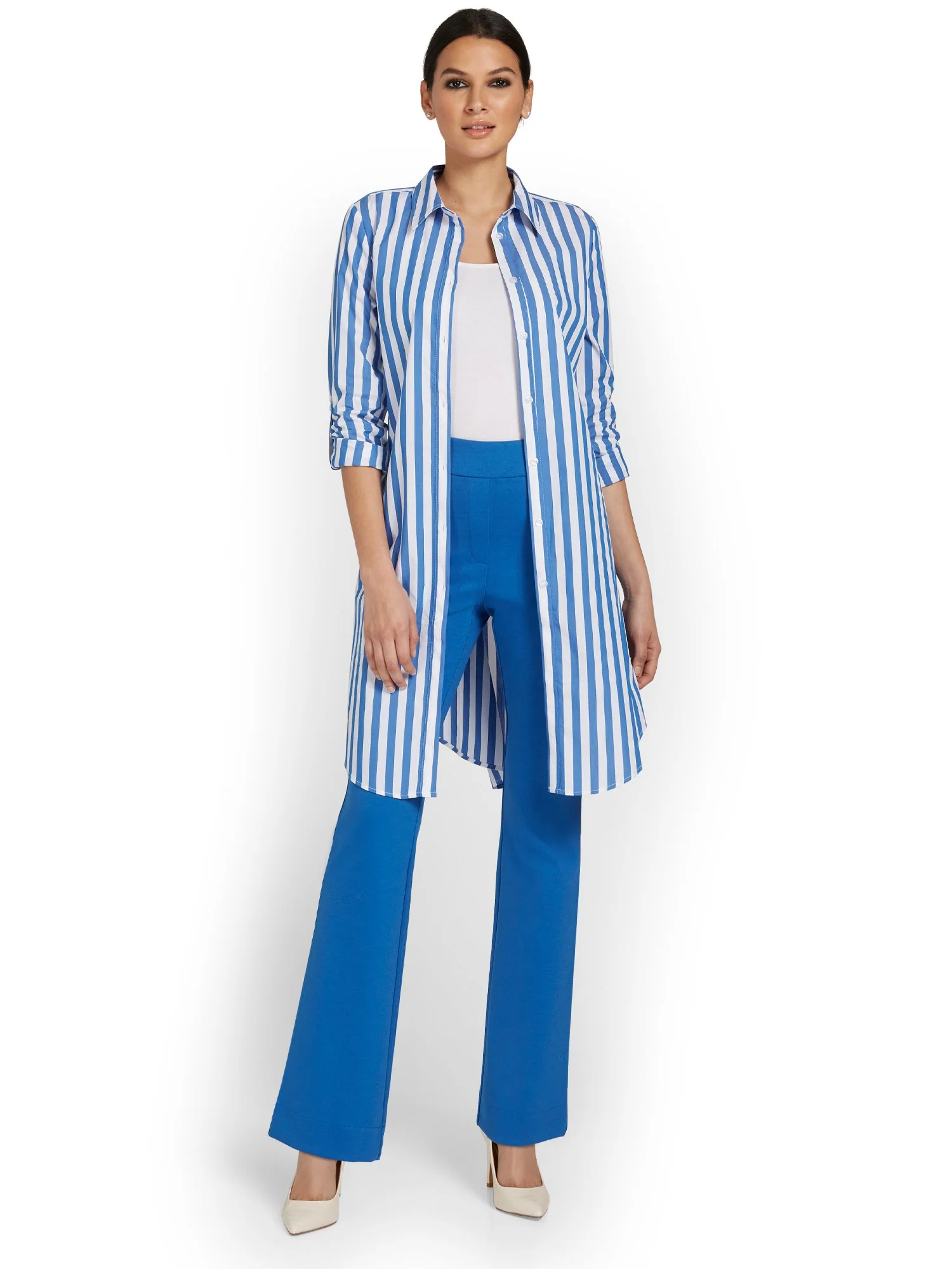 Madison Button-Down Long Tunic Shirt - Stripe - Image 5