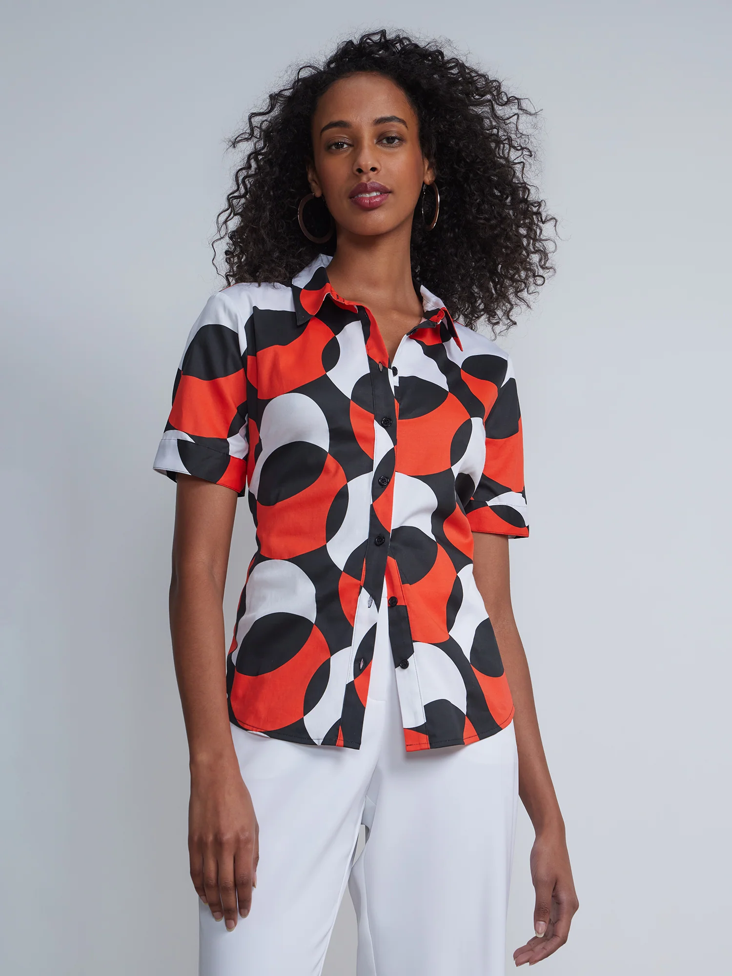 Tall Abstract Print Button Down Blouse - NY&C Madison Shirt®