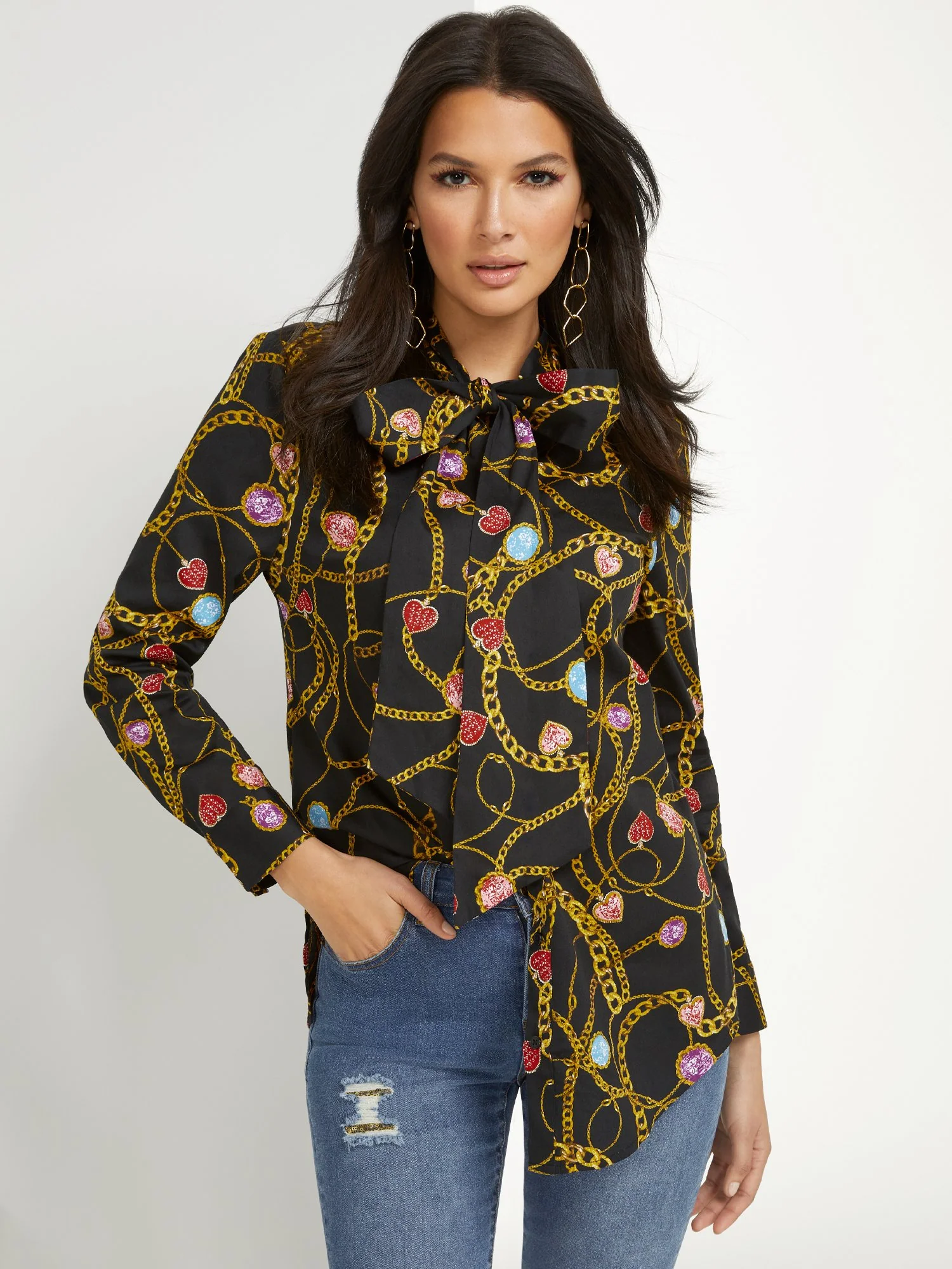 Madison Poplin Tunic Shirt - Jewel-Print