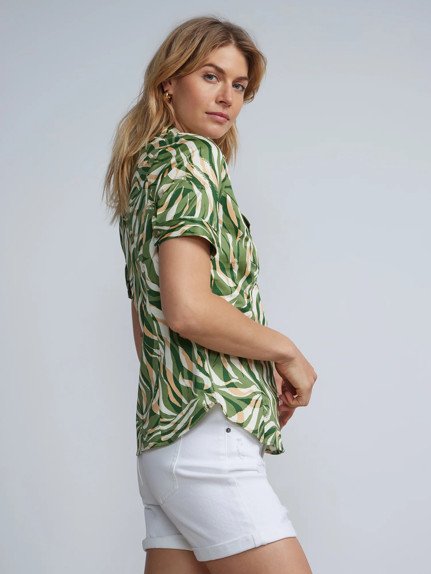 Tall Leaf Print Short-Sleeve Button-Front - NY&C Madison Shirt® - Image 2