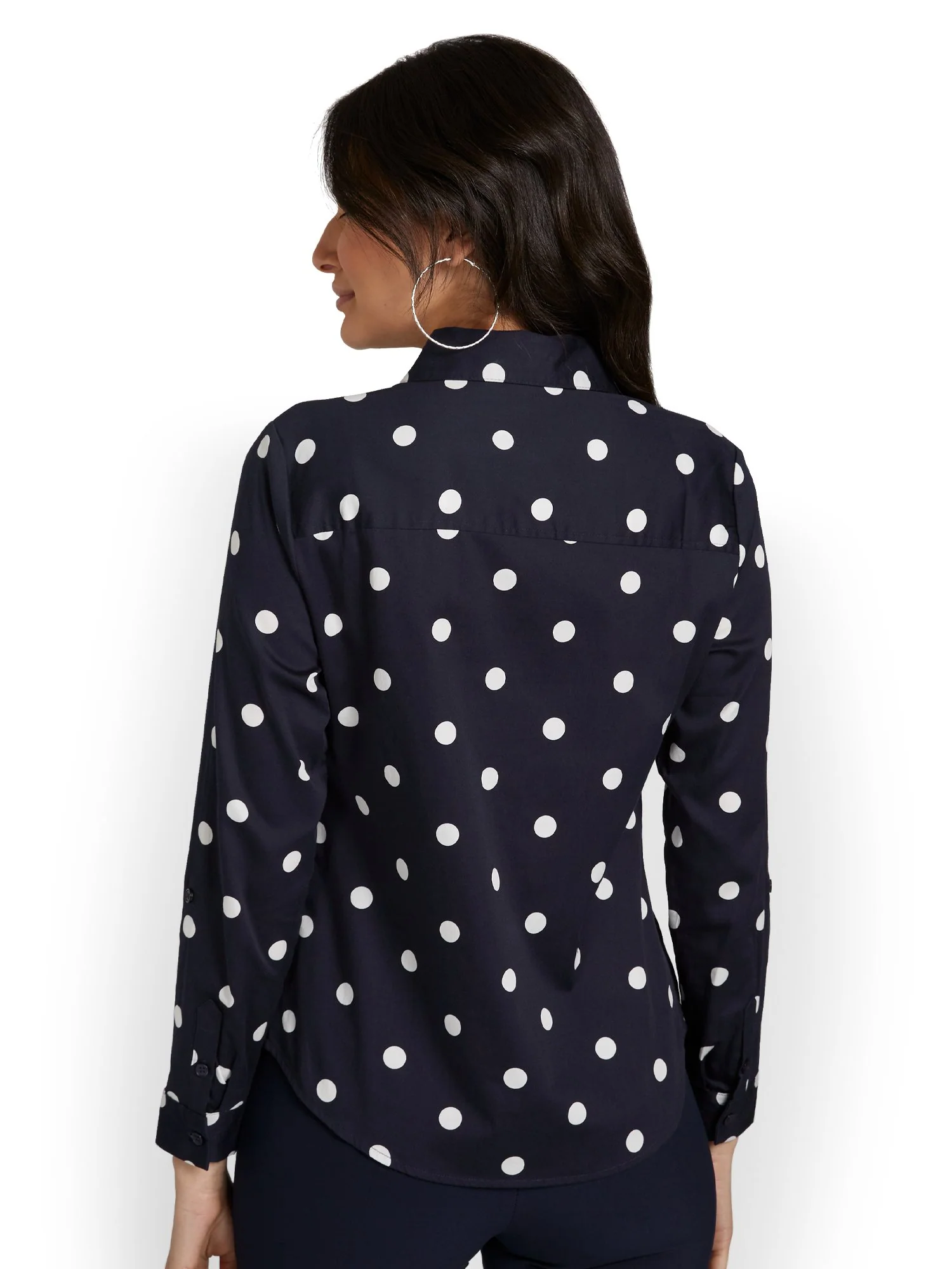 Madison Roll-Sleeve Button-Front Secret Snap Shirt - Polka-Dot - Image 7