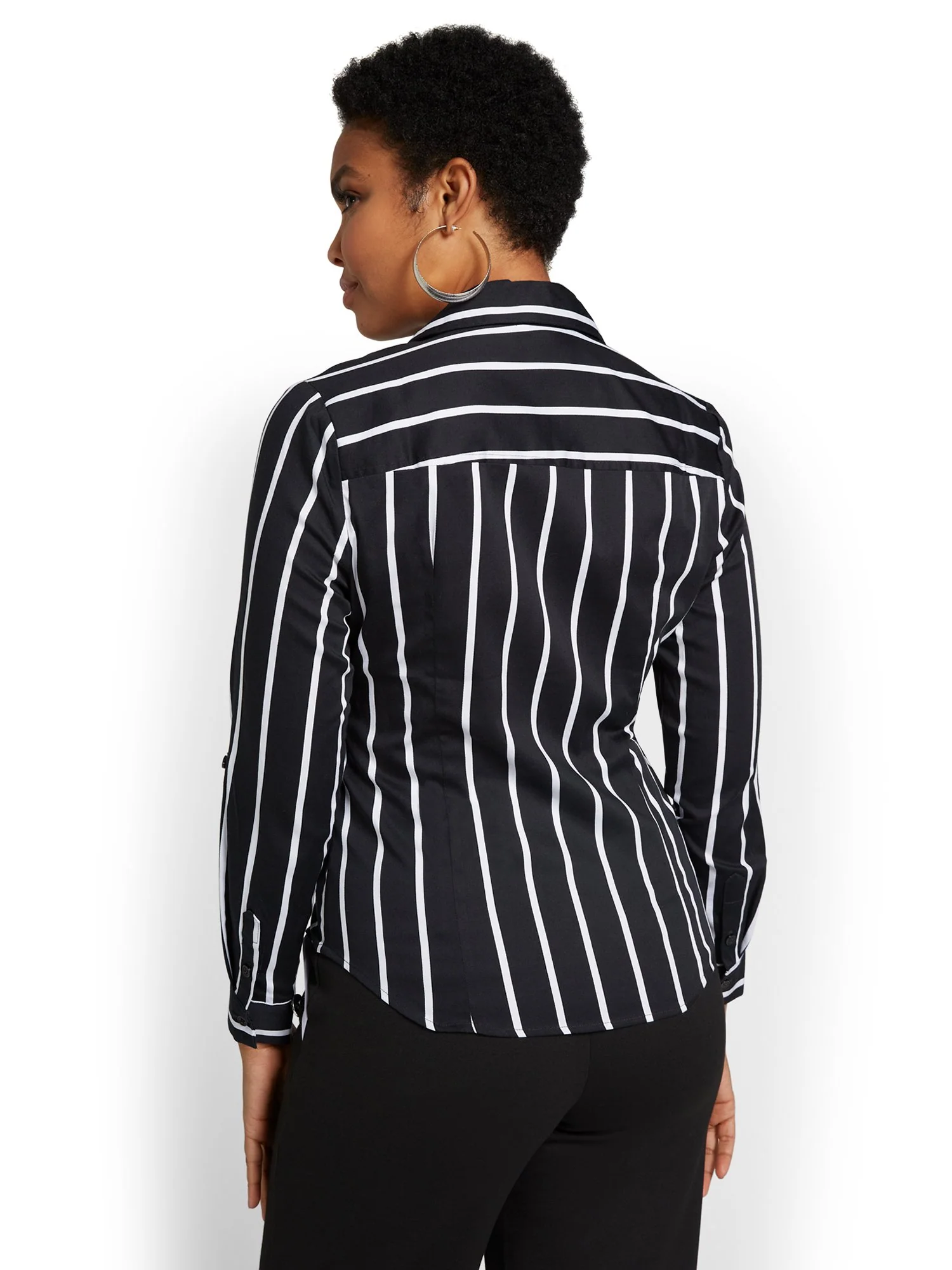 Madison Roll-Sleeve Button-Front Shirt - Striped - Image 3