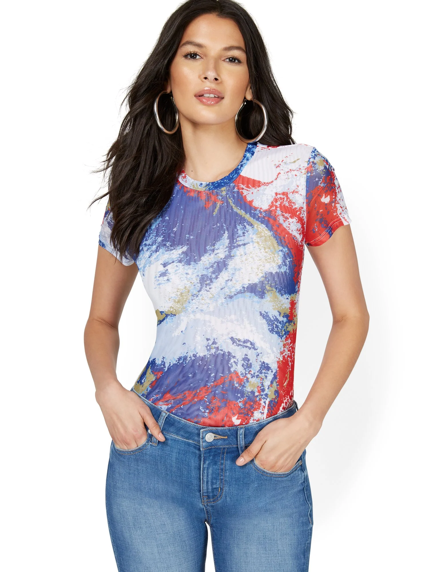 Marble-Print Mesh Tee