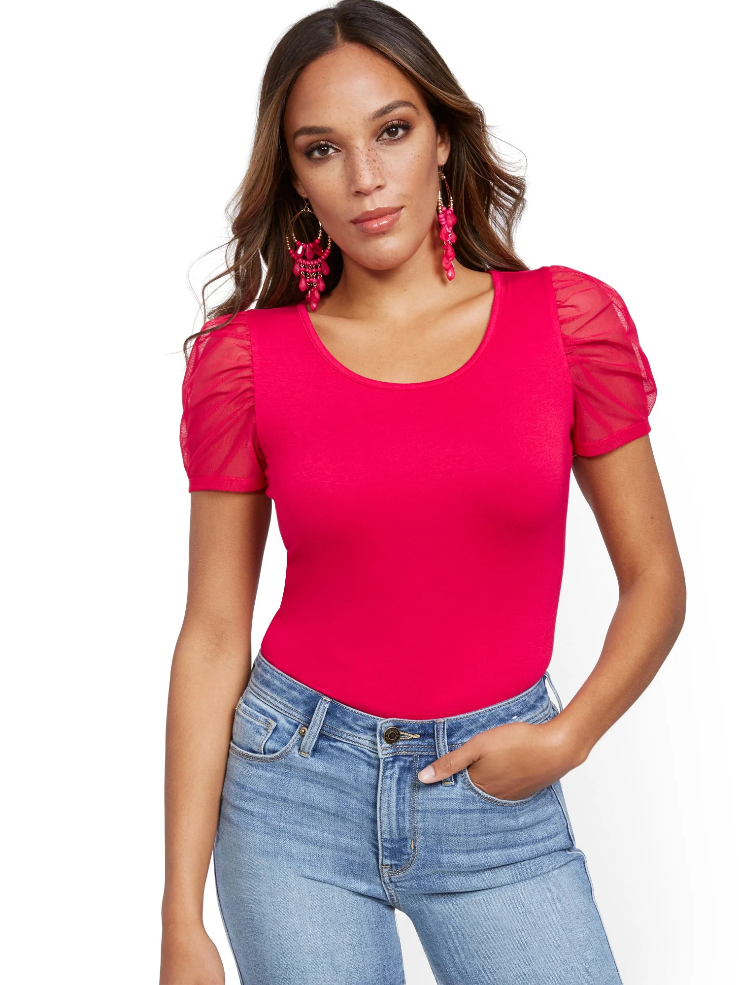Mesh Puff-Sleeve Tee - Image 2