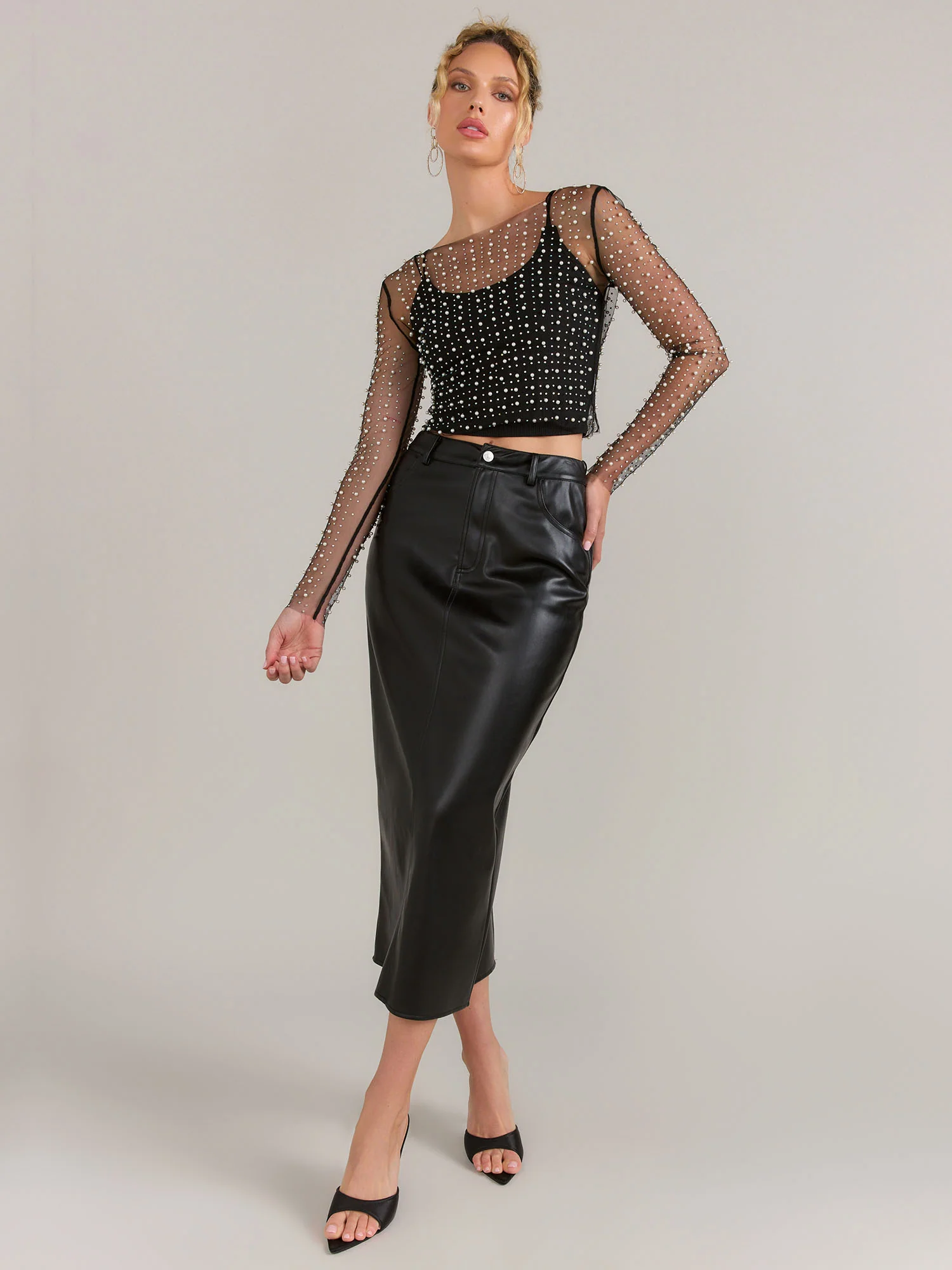 Vine Tree Rhinestone Pearl Embellished Mesh Crop Top - Brands We Love - Image 2