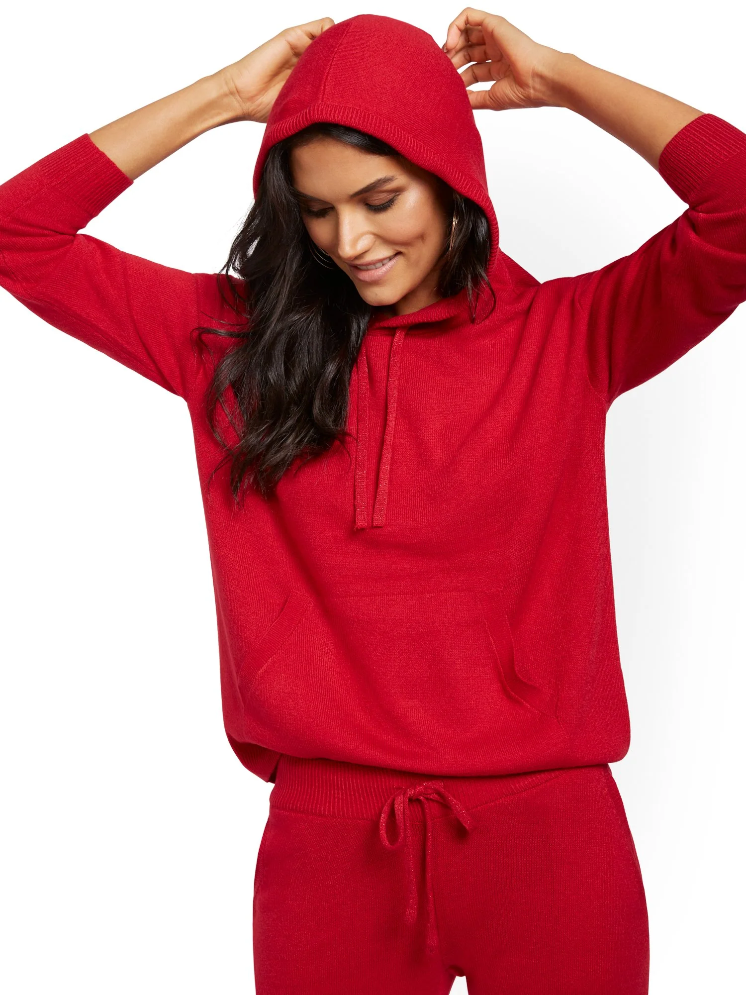 Metallic Drawstring-Tie Hooded Sweatshirt - Image 5