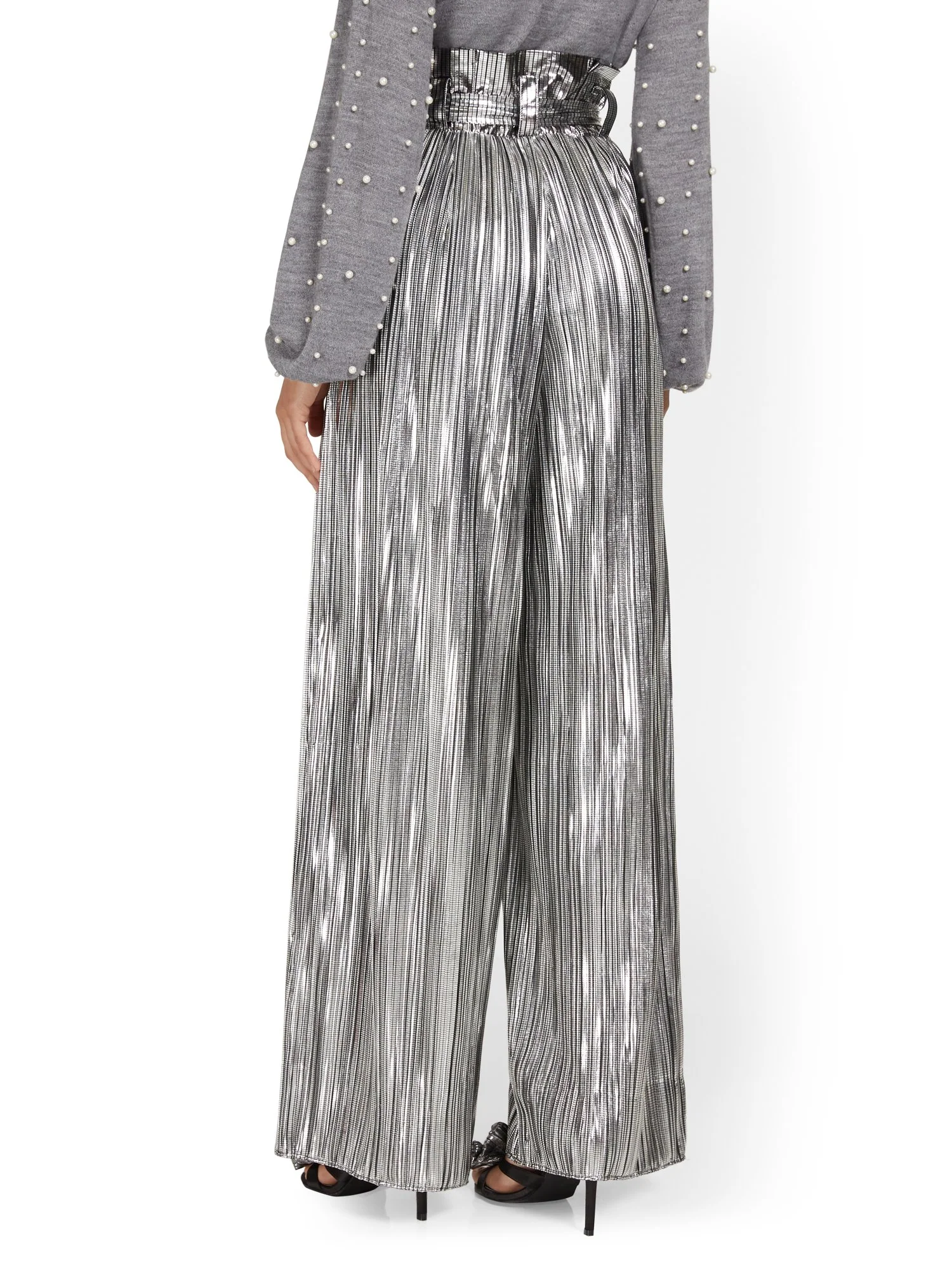Metallic Pleated Wide-Leg Pant - Image 3