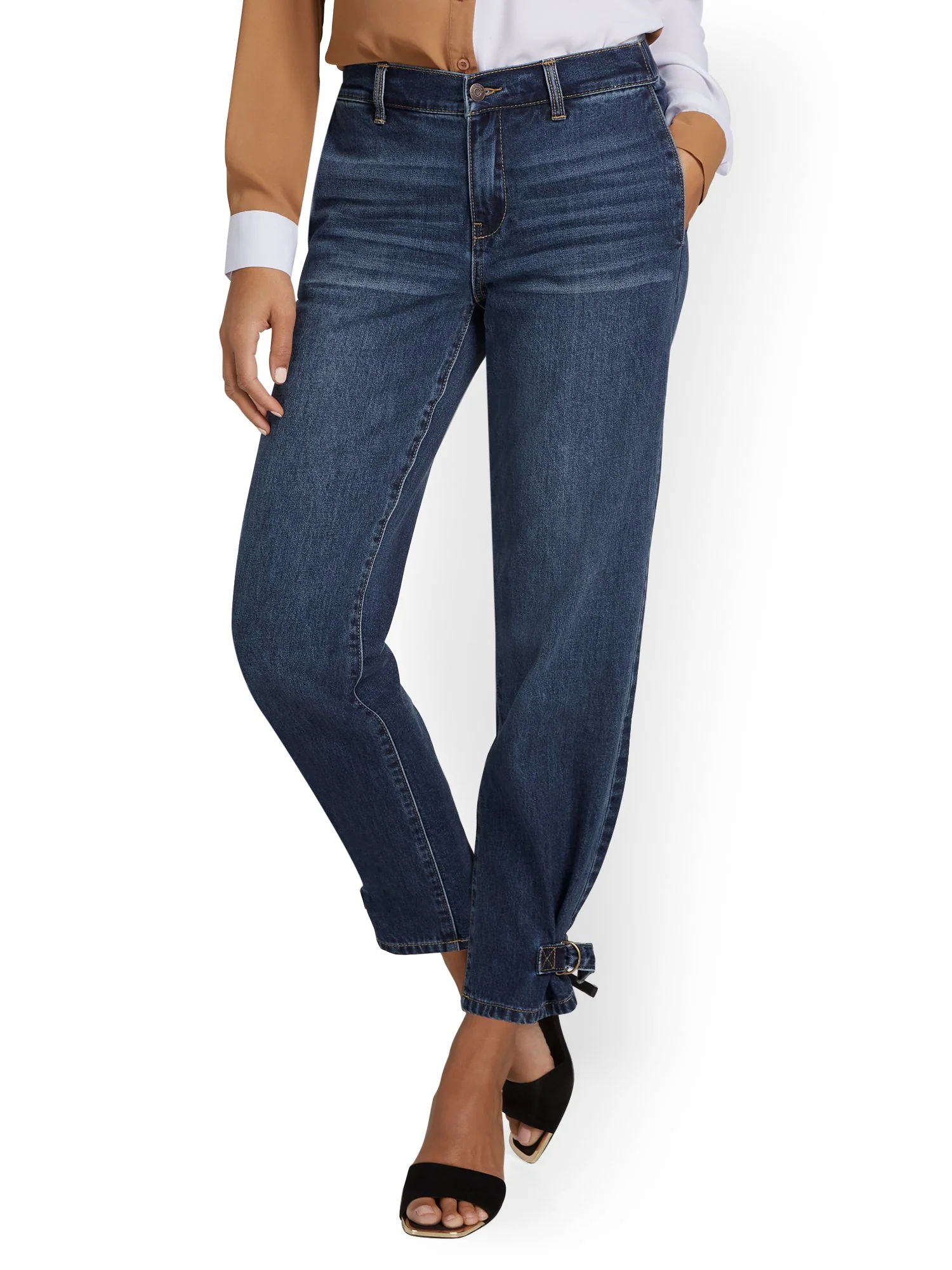 Mid-Rise Ankle-Tab Boyfriend Jeans - Medium Blue Wash - Image 2