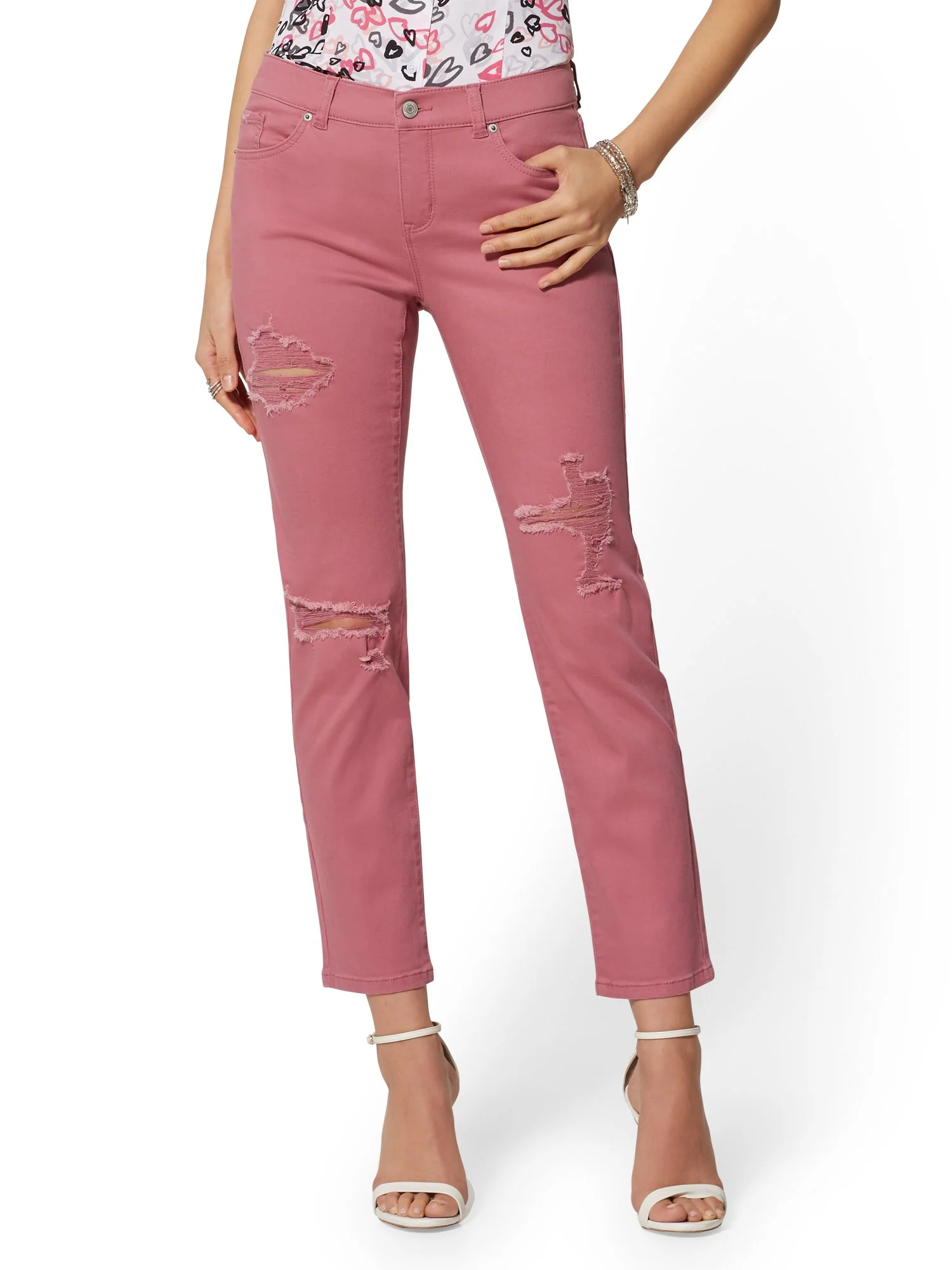 Mid-Rise Destroyed Straight Leg Jeans - Image 2