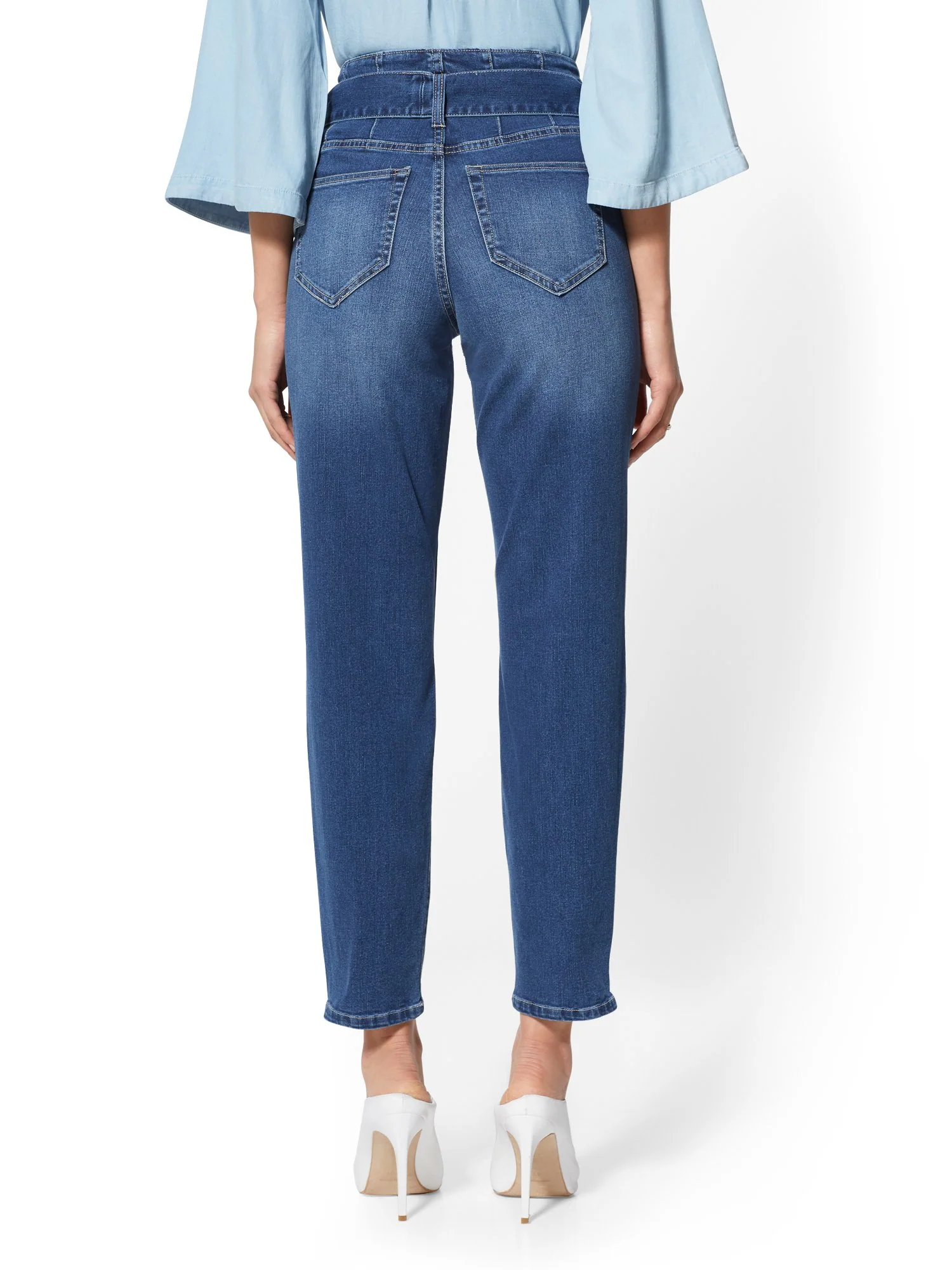 Mid-Rise Paperbag-Waist Slim Leg Jeans - Indigo - Image 2
