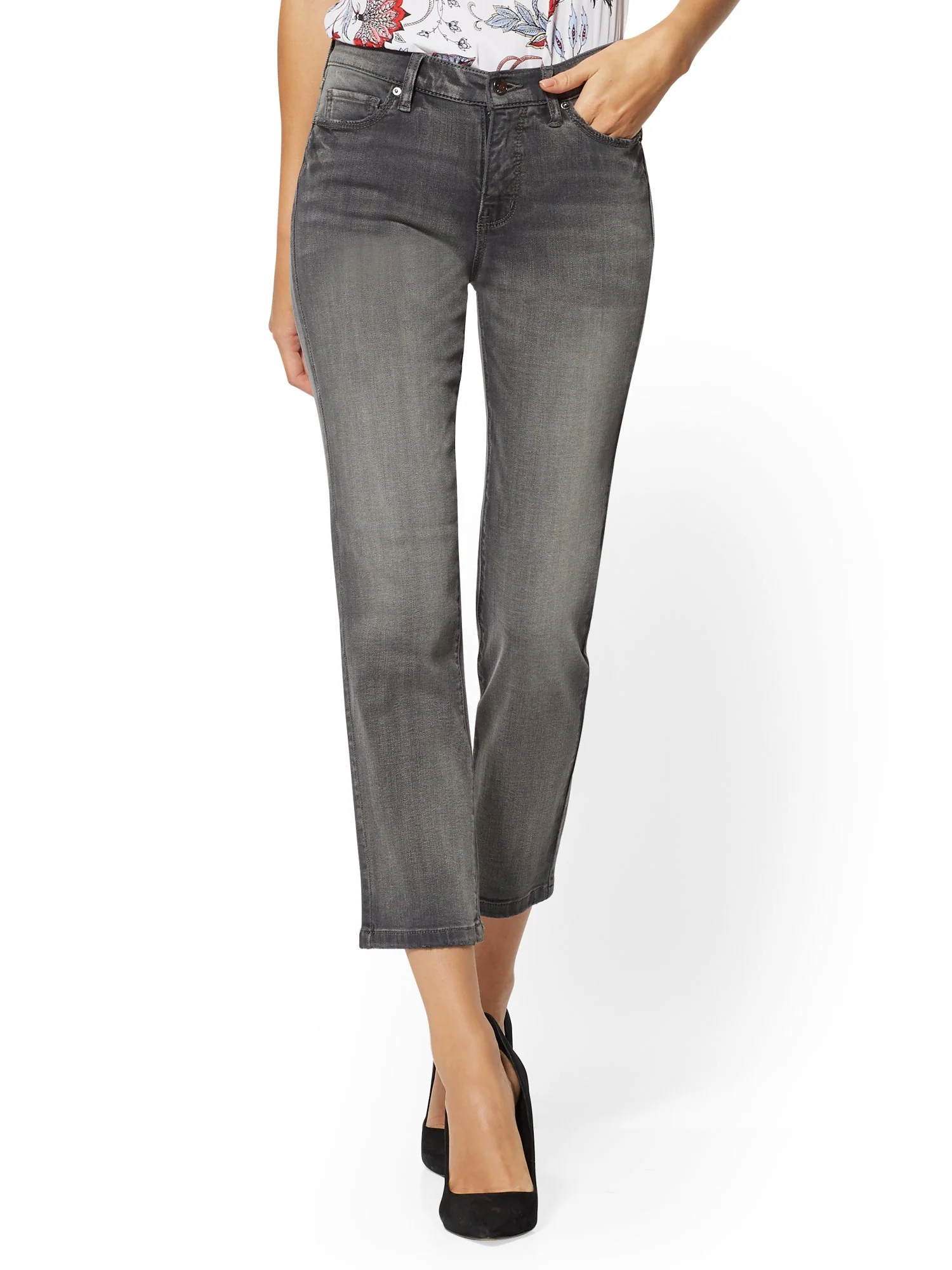 Mid-Rise Straight-Leg Jeans - Grey - Image 2