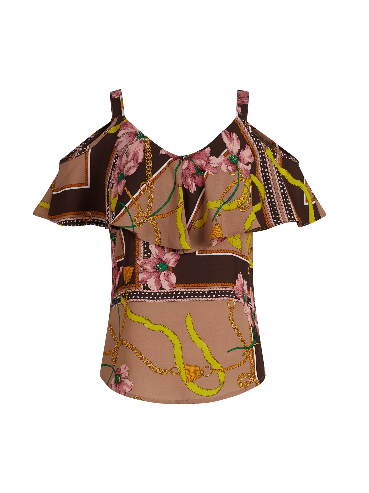 Mixed Floral Print Ruffled Cold-Shoulder Top - Image 6