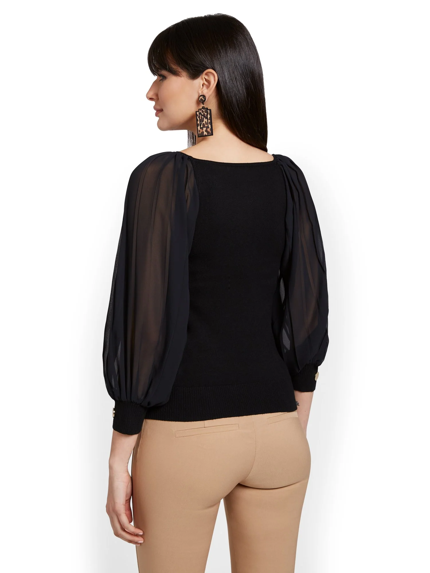 Mixed Media Balloon-Sleeve Sweater - Image 3