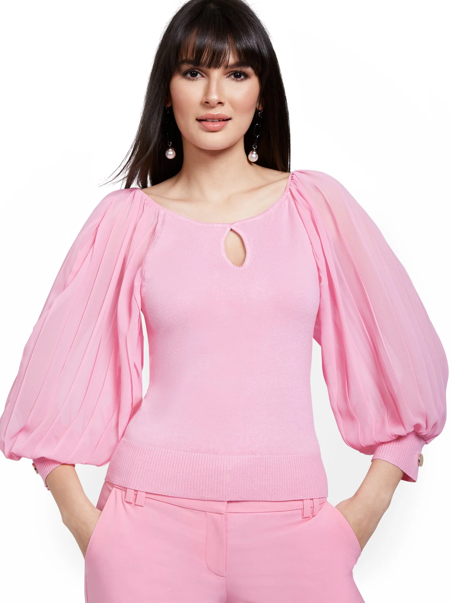 Mixed Media Balloon-Sleeve Sweater - Image 5