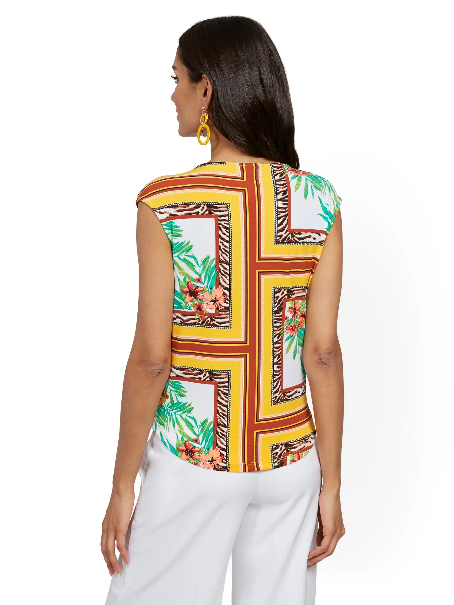 Mixed-Print Bow-Accent Top - 7th Avenue - Image 3