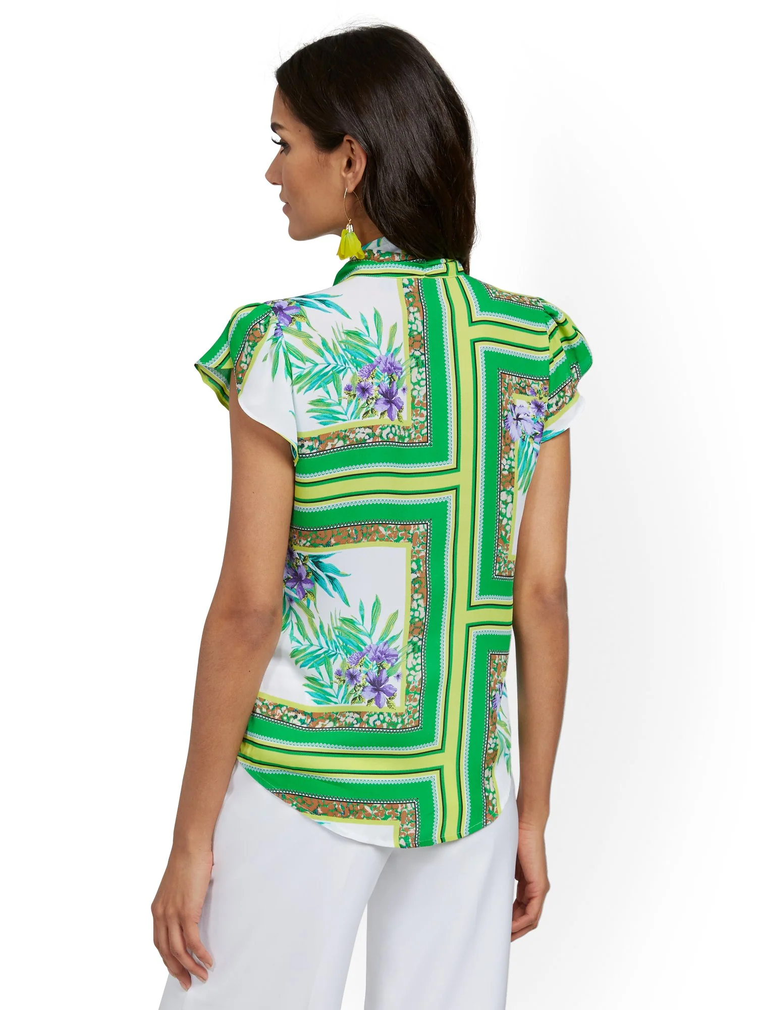 Mixed-Print Tulip-Sleeve Blouse - 7th Avenue - Image 3