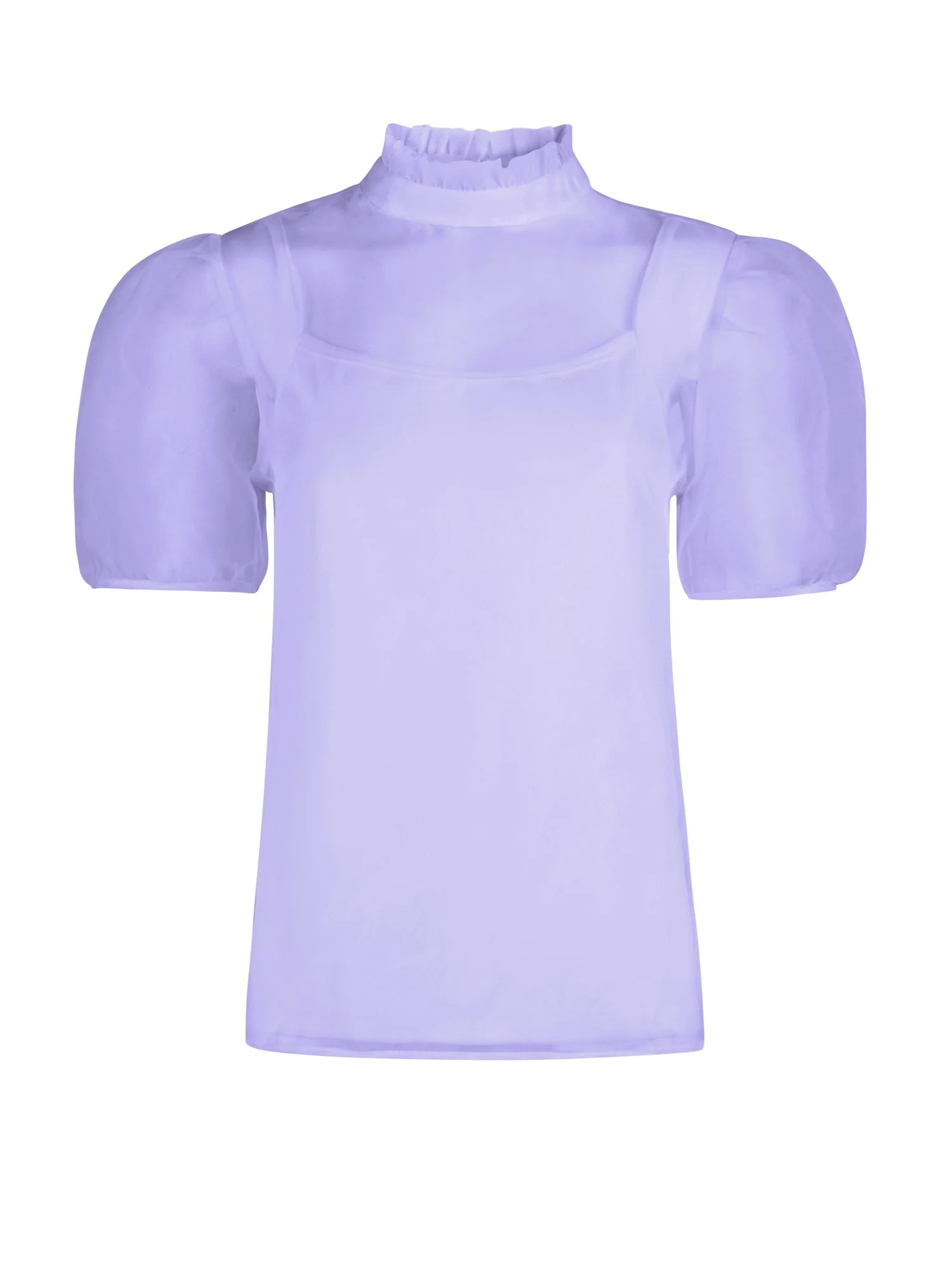 Mock-Neck Organza Puff-Sleeve Top - Image 6