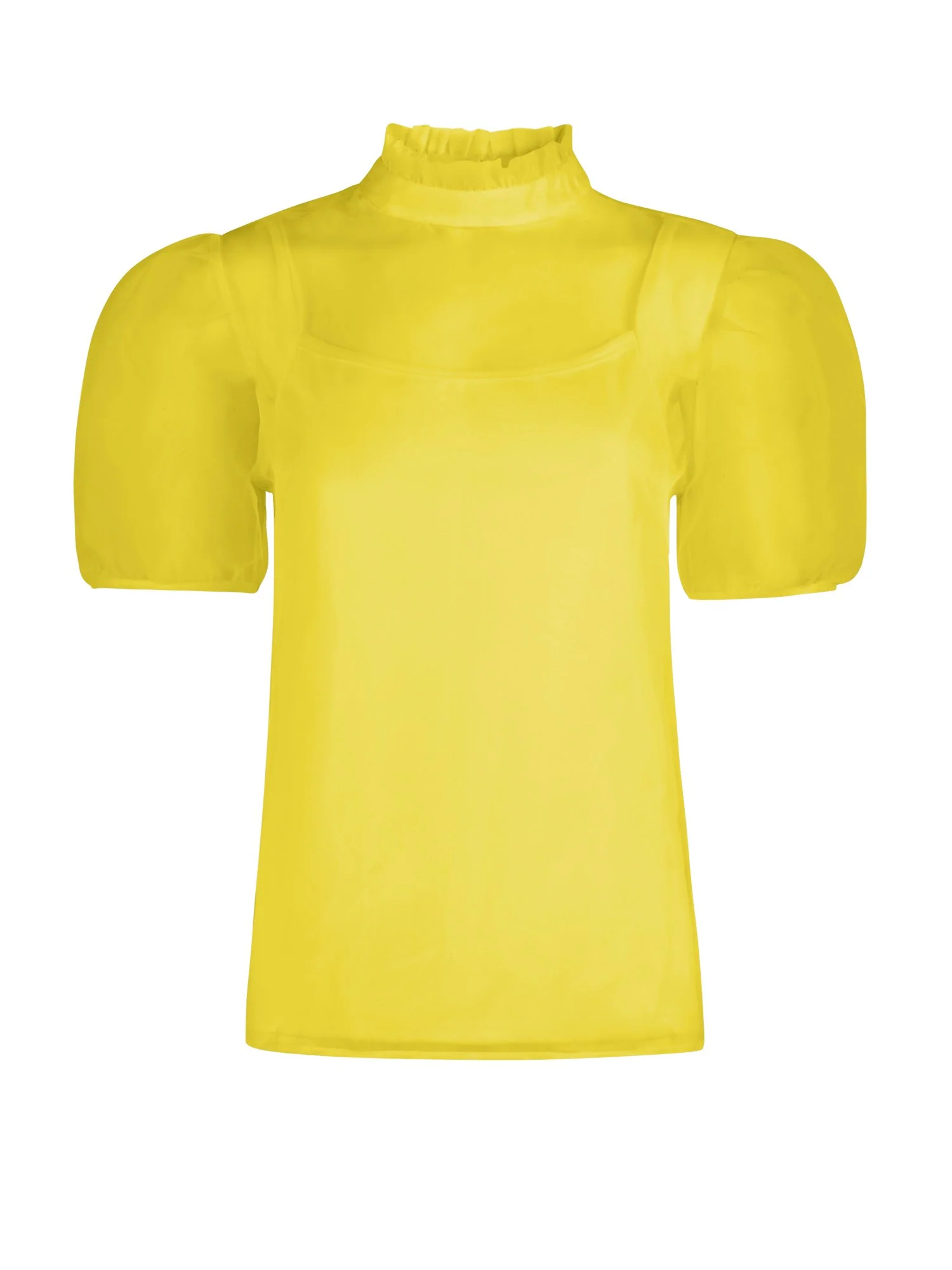 Mock-Neck Organza Puff-Sleeve Top - Image 8