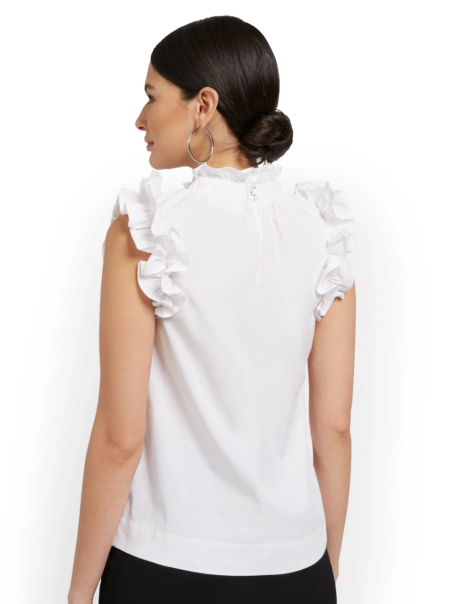 Mock-Neck Ruffle Poplin Top - Image 3